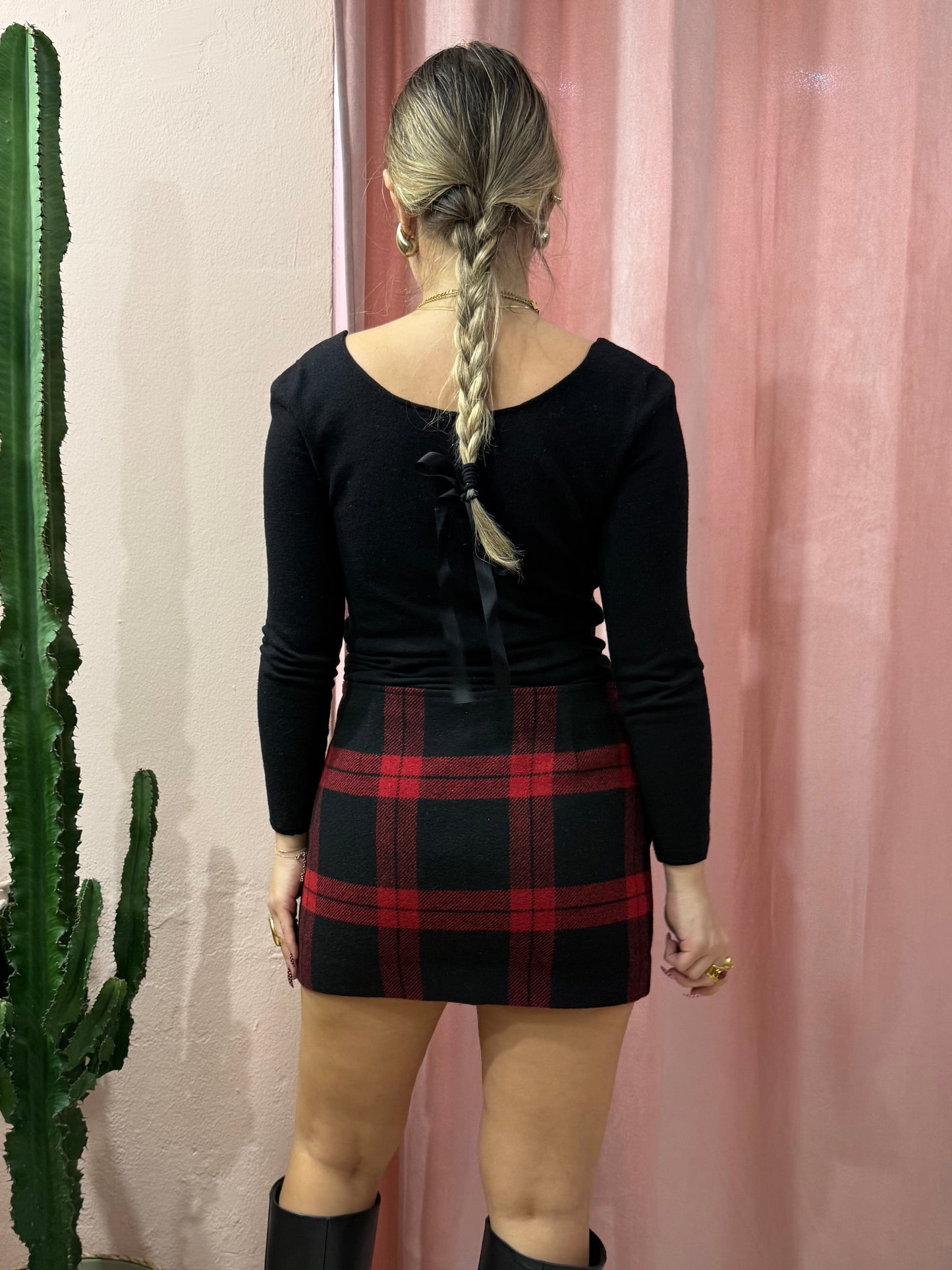 Mini gonna a tubino rossa e nera 00s