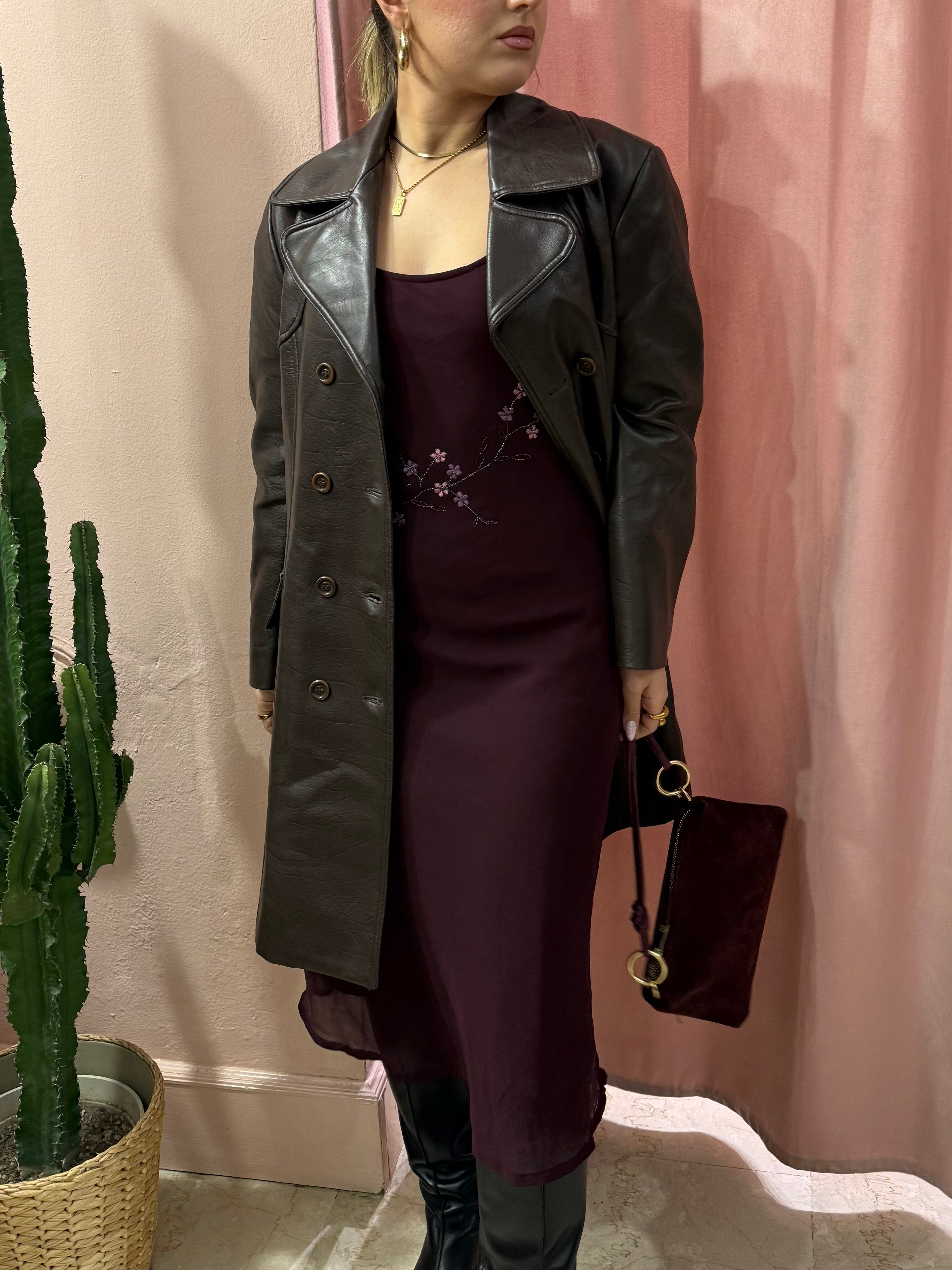 Trench vintage in vera pelle cioccolato