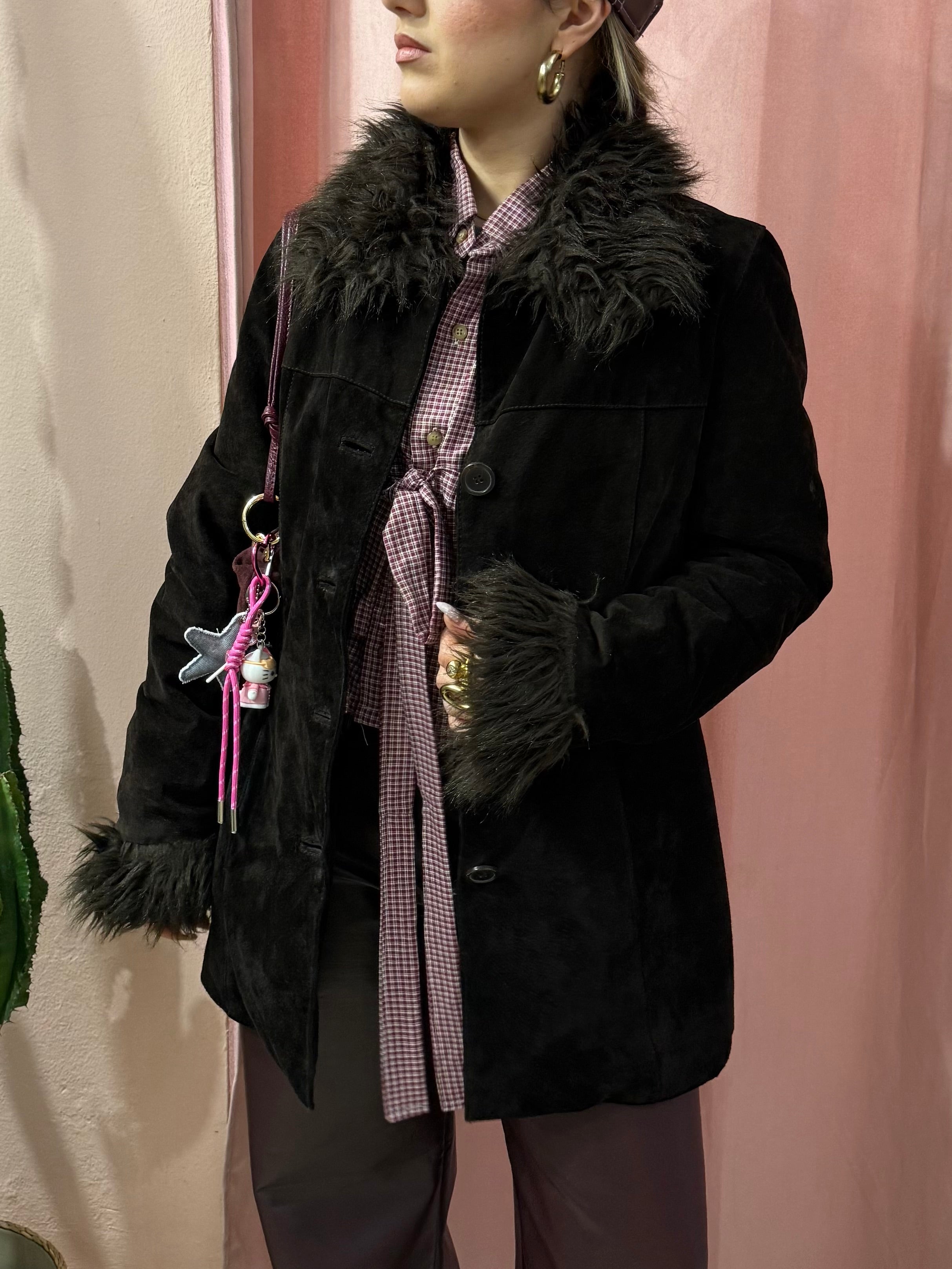 Giacca in vera pelle moro con pelo