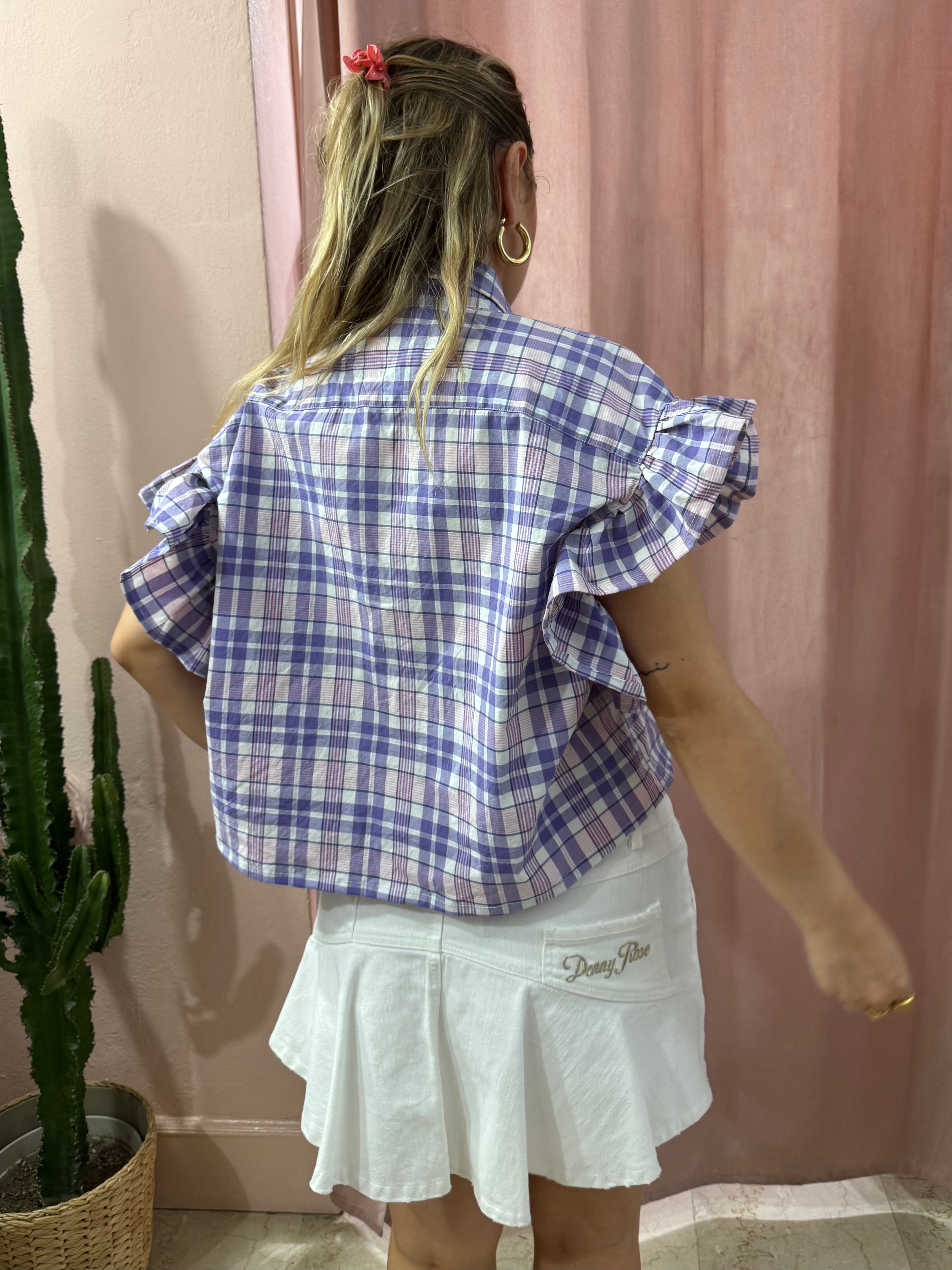 Camicia Tommy H. upcycling a quadri lilla