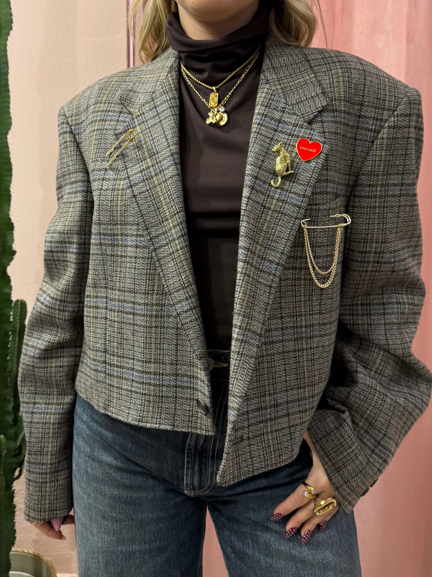 Blazer vintage crop principe di Galles