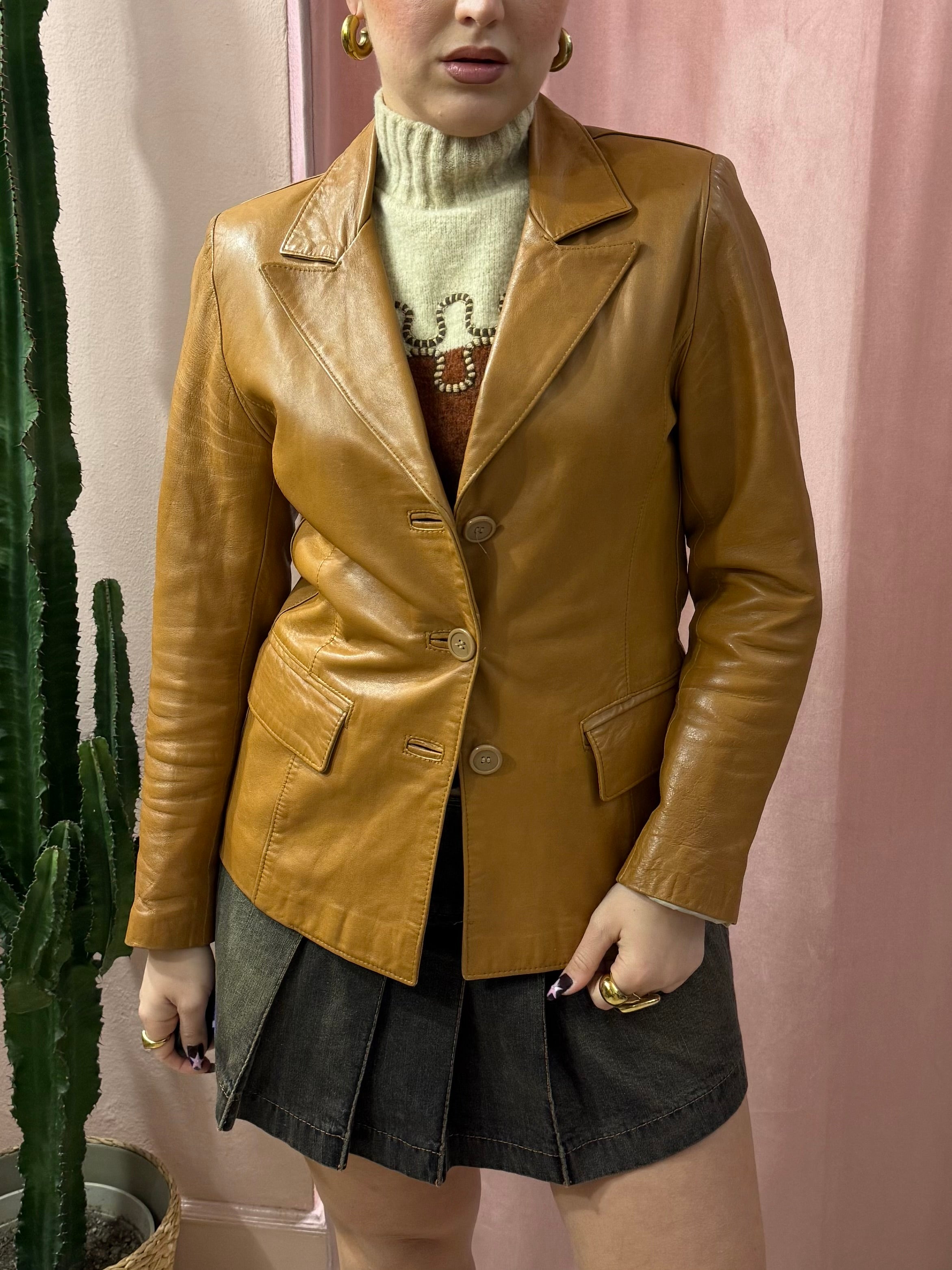 Giacca in vera pelle color cuoio