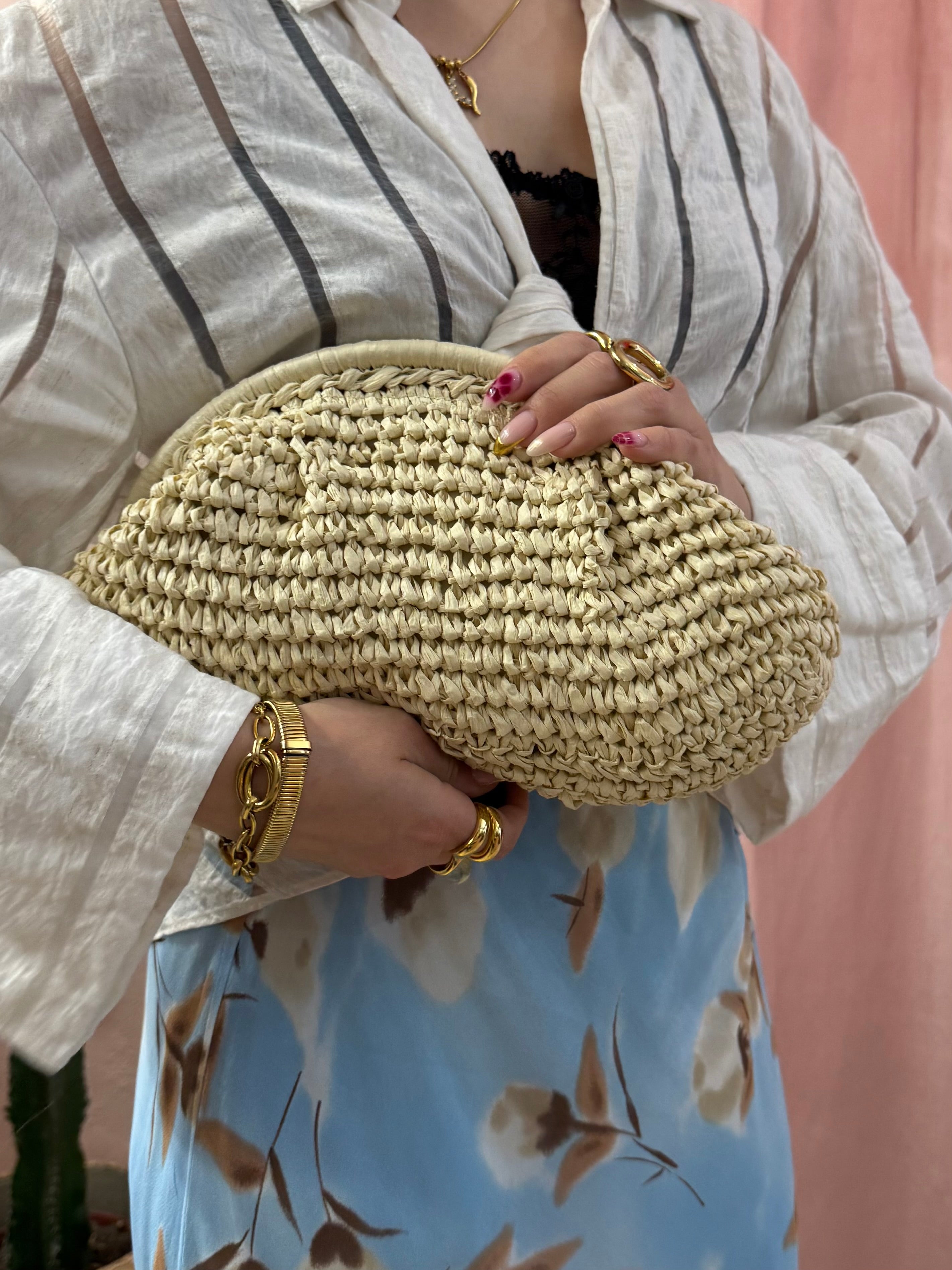 Pochette in paglia beige