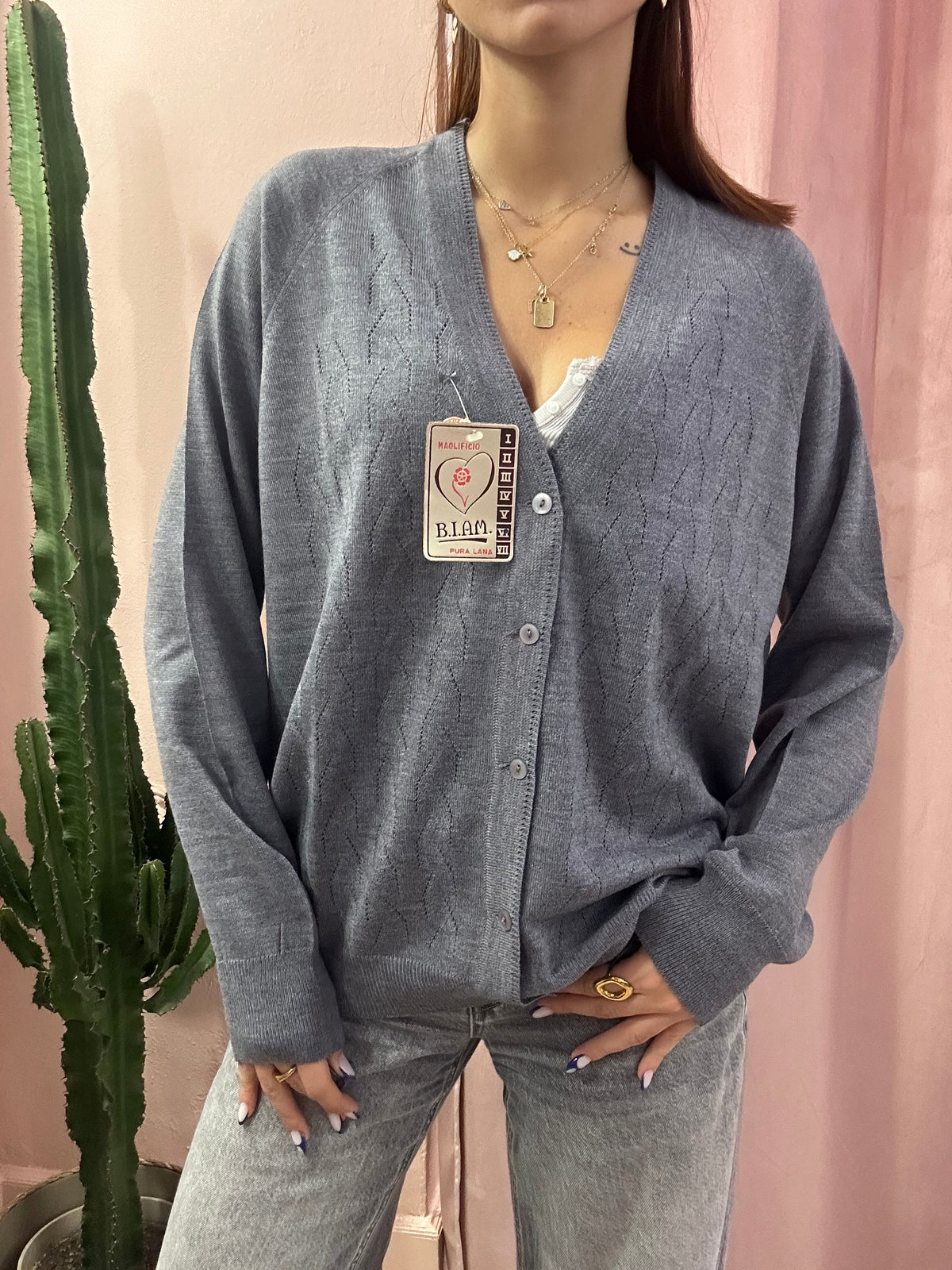 Cardigan Vintage grigio in pura lana