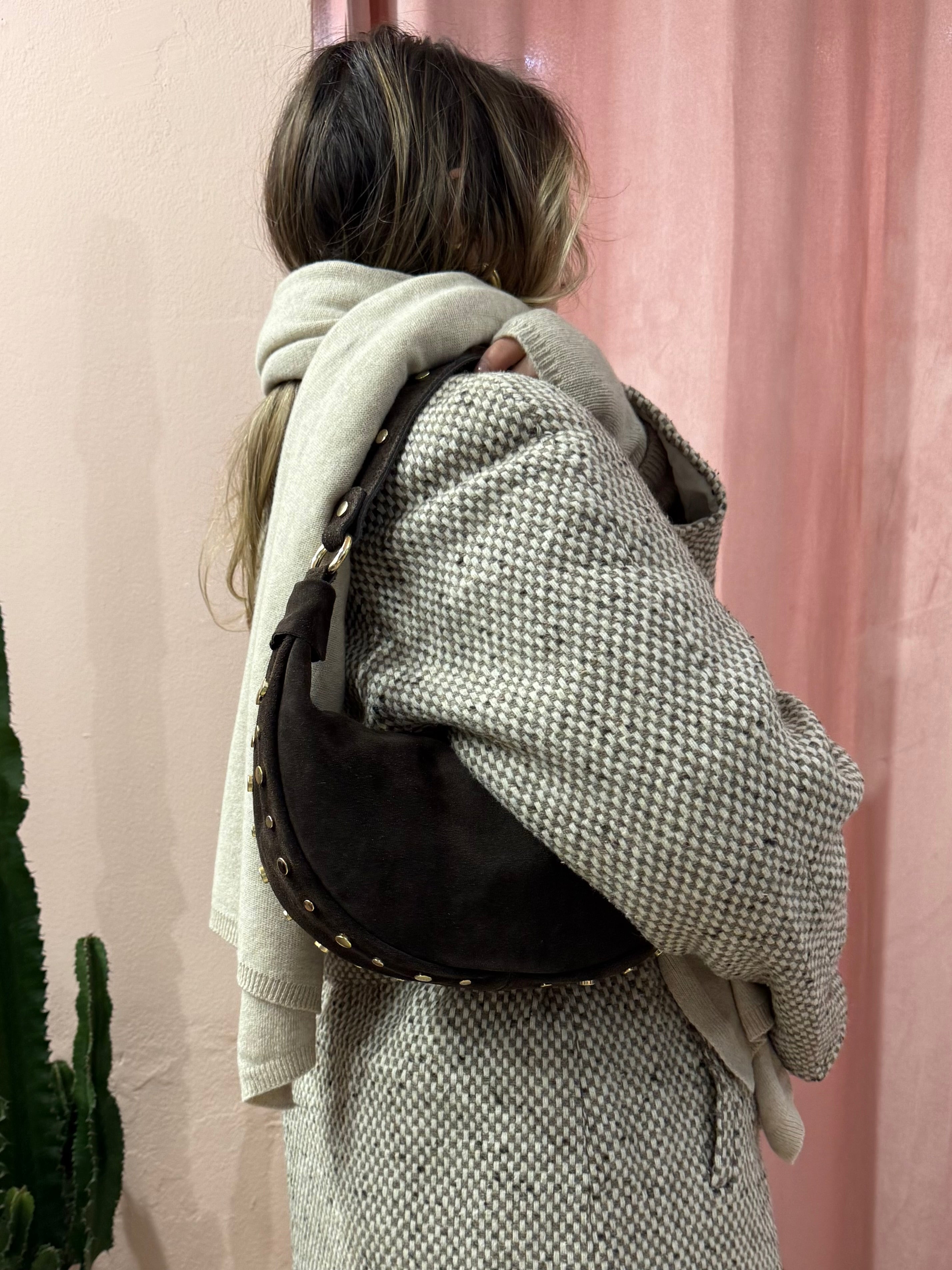 Borsa mezzaluna in vera pelle