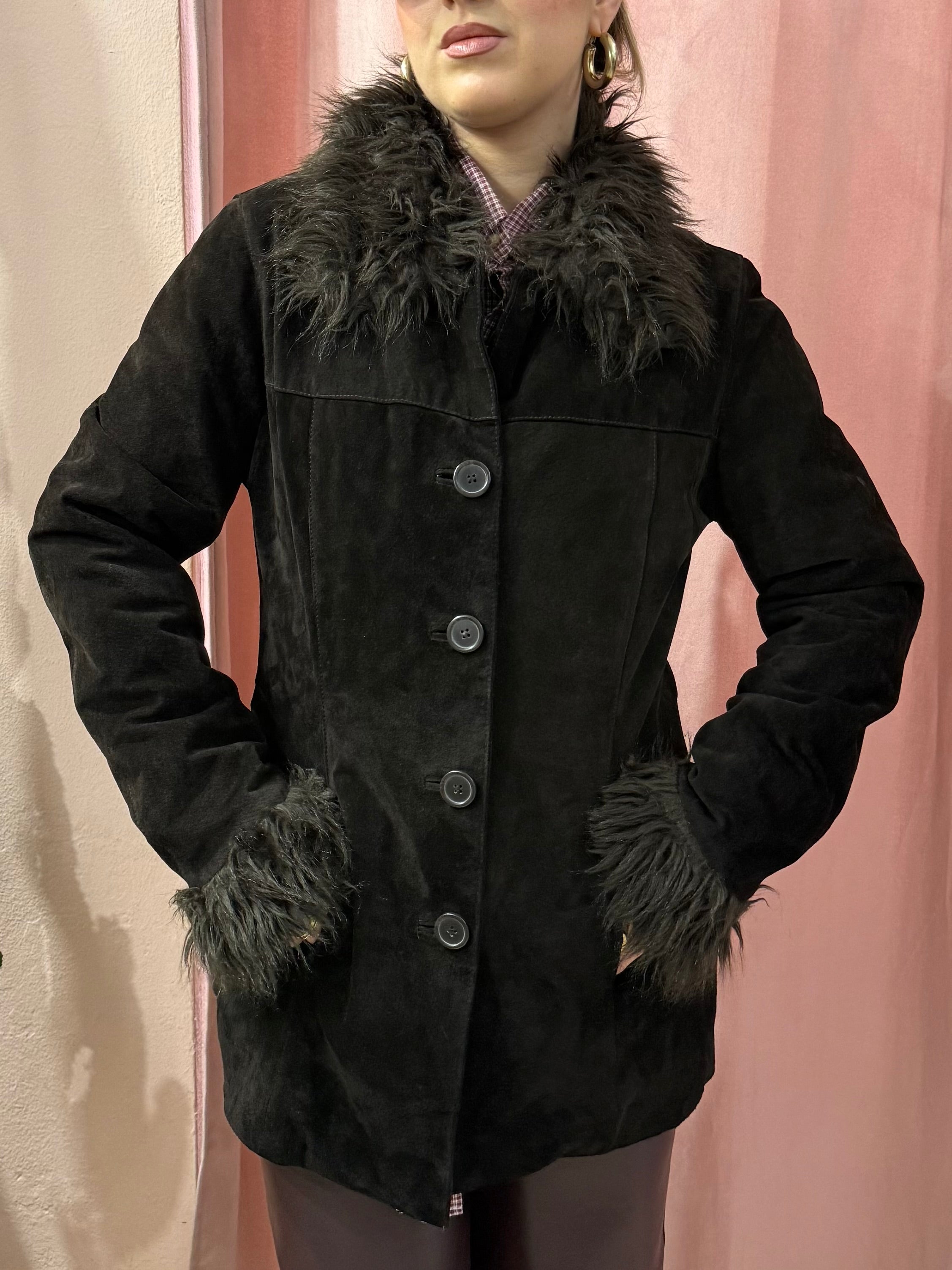 Giacca in vera pelle moro con pelo