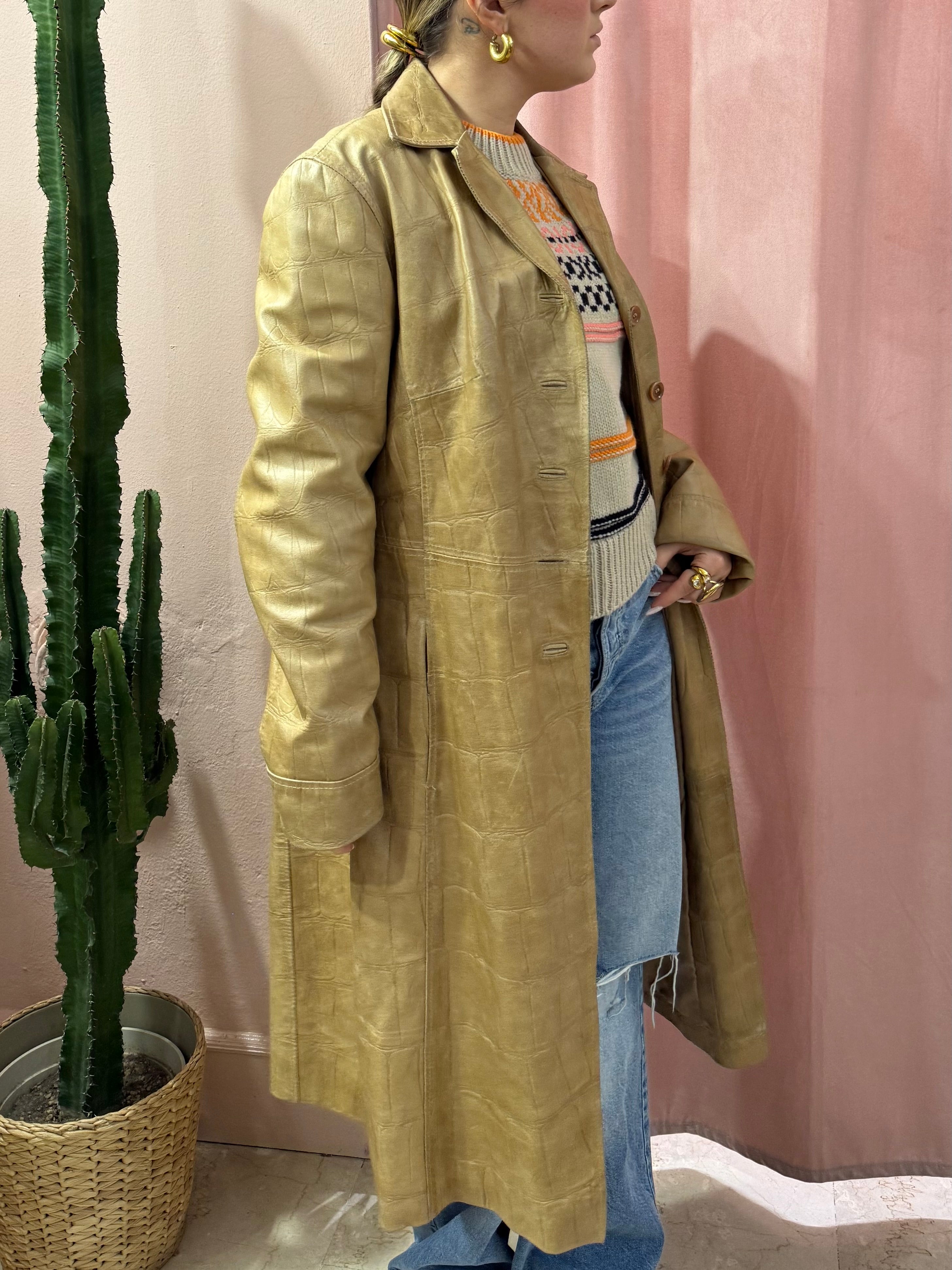 Trench in vera pelle effetto cocco