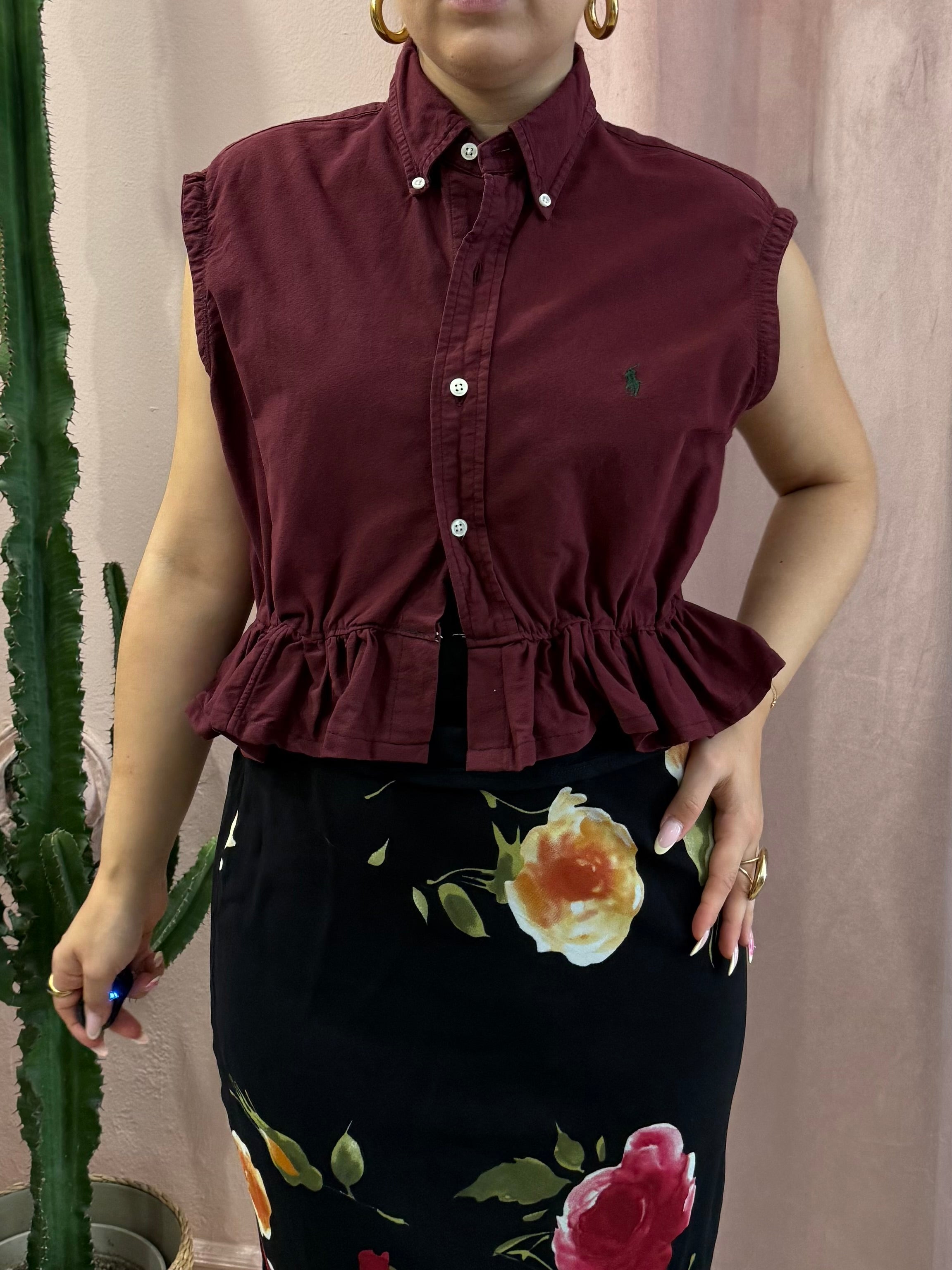 Camicia Ralph Lauren upcycling volant vino