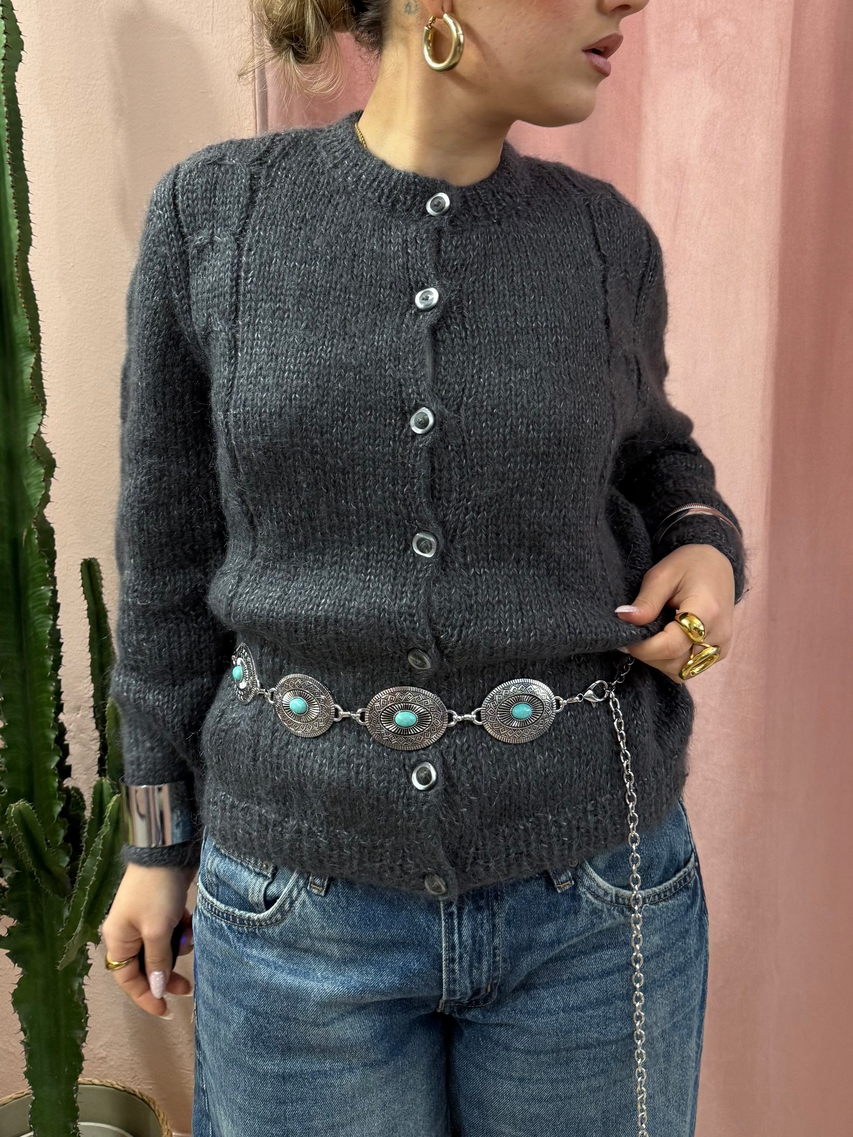 Maglione cardigan in lana grigio