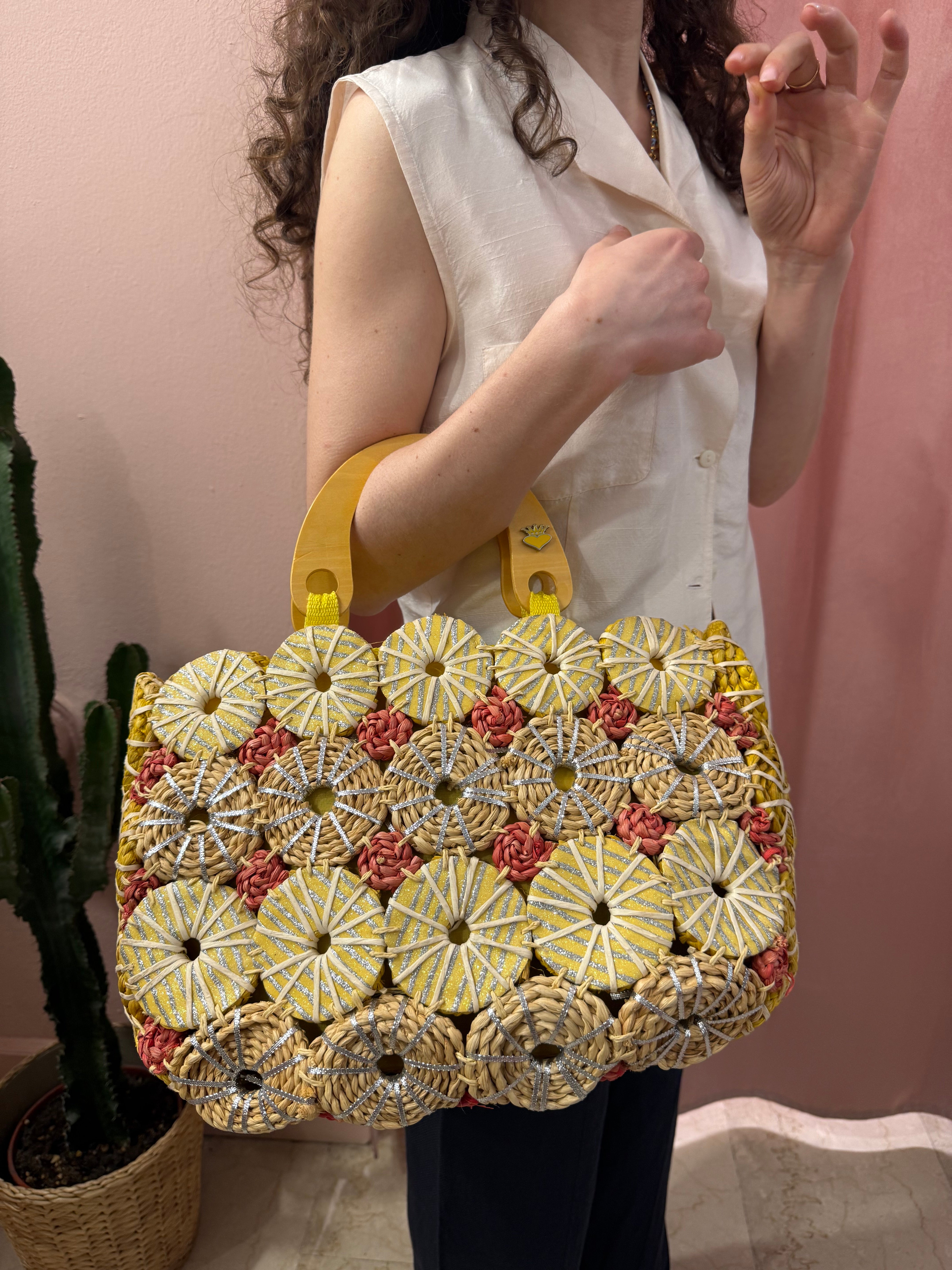 Borsa in paglia cerchi intrecciati