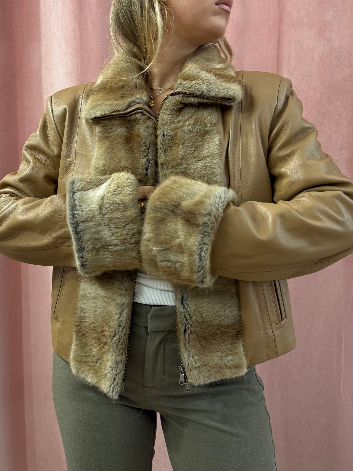 Giacca in pelle con pelo vero