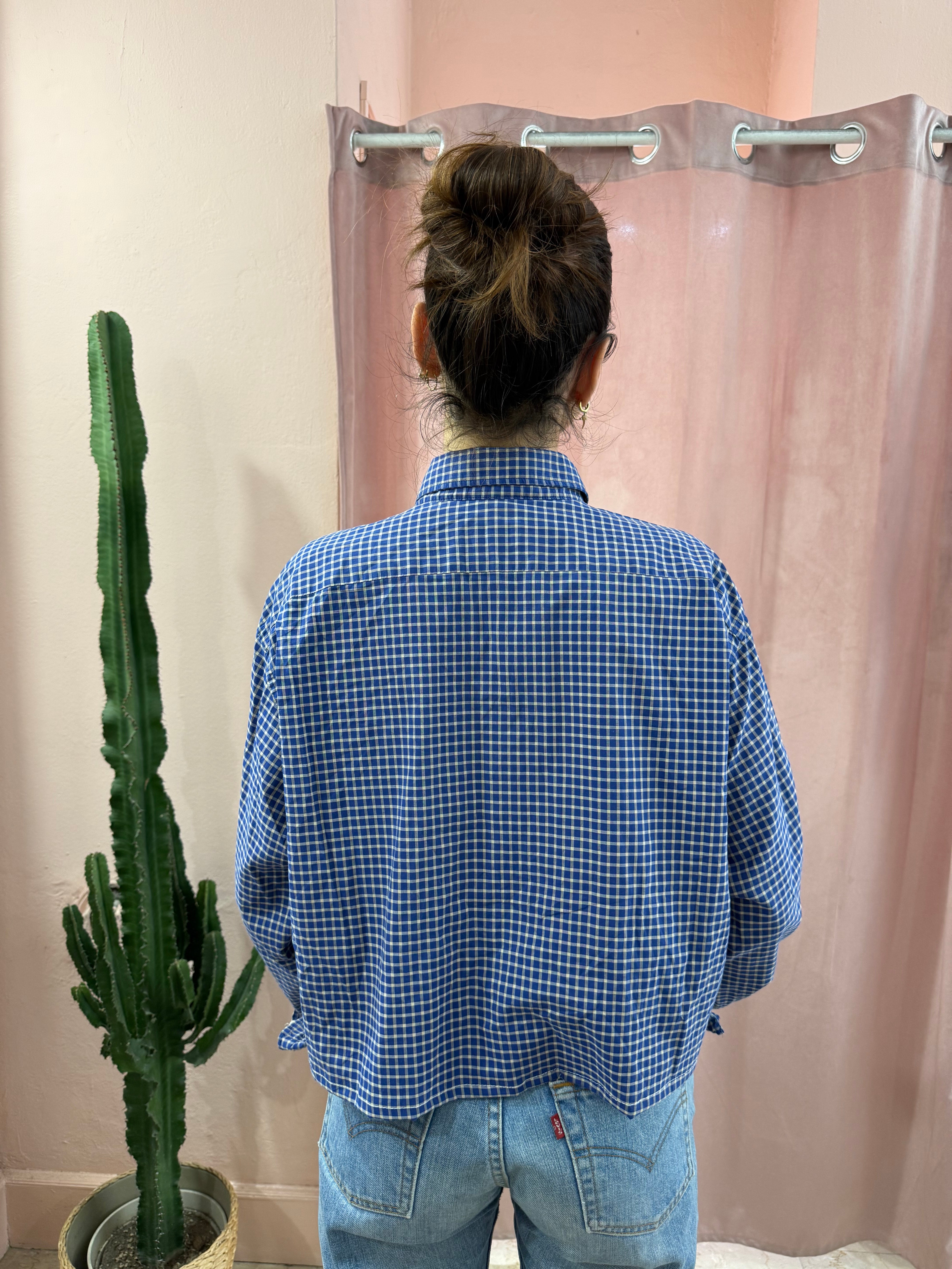 Camicia Lacoste upcycling quadretti blu