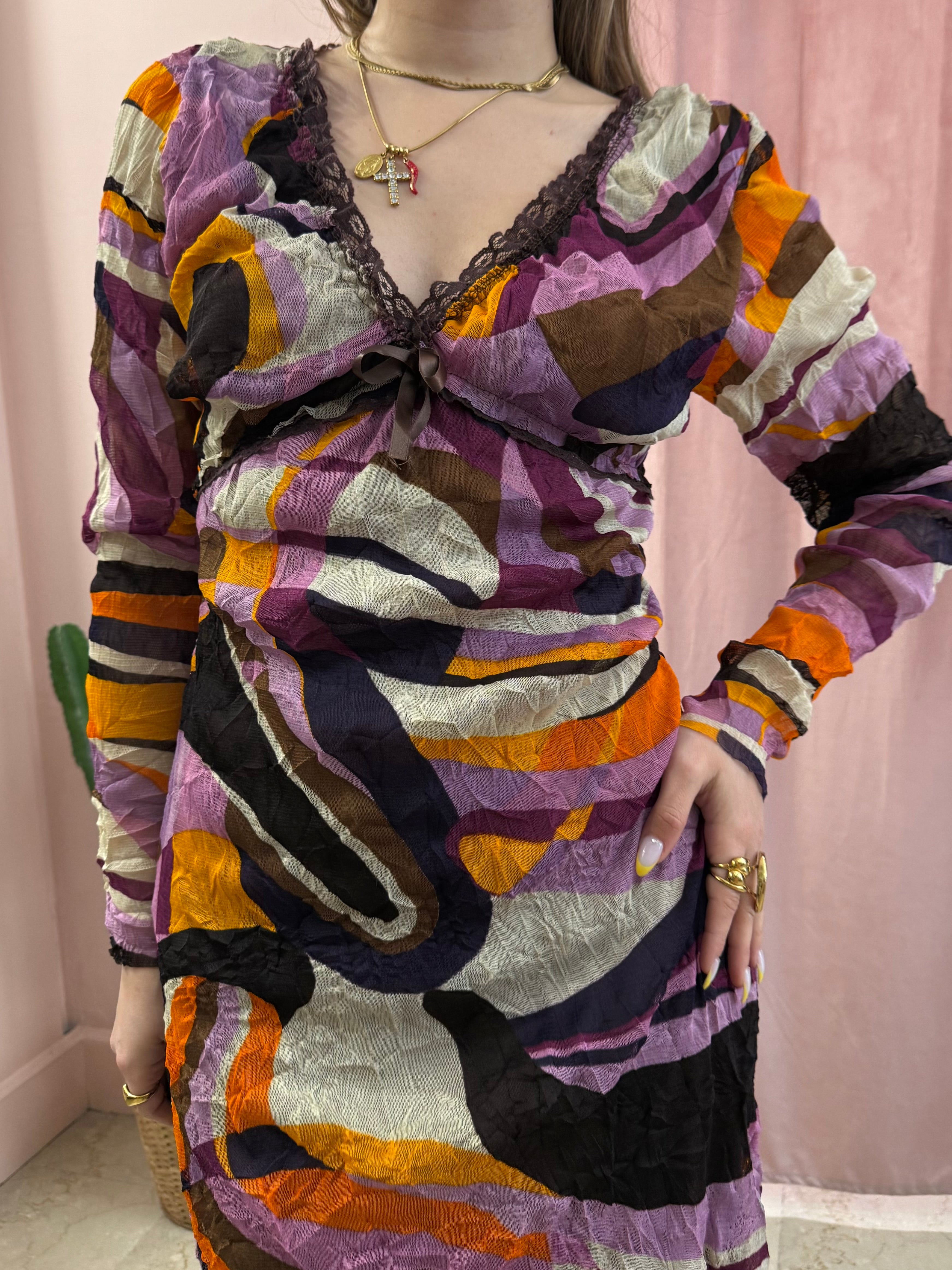 Vestito anni 2000 fantasia colorata