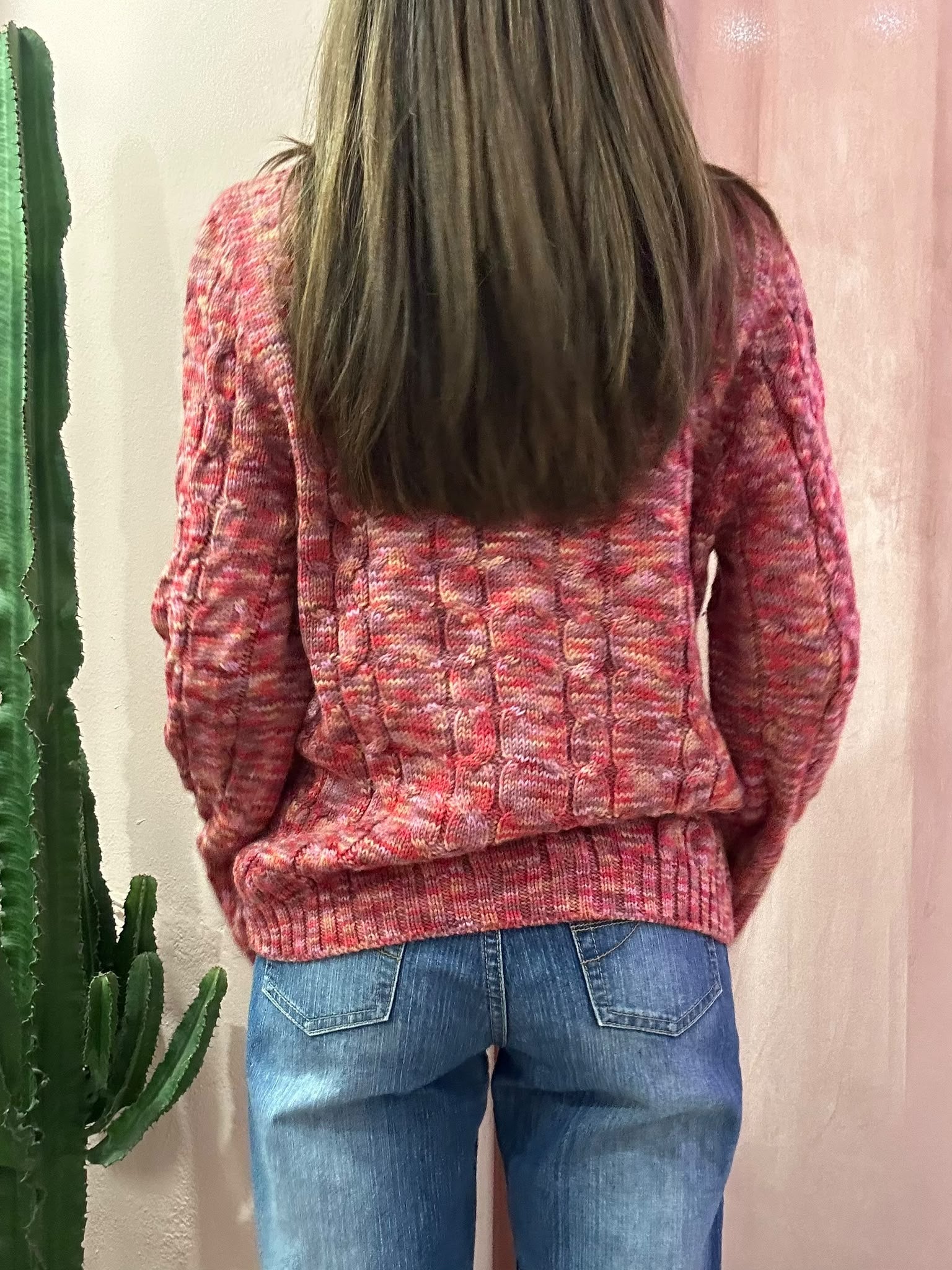 Maglione vintage girocollo mélange fucsia in lana