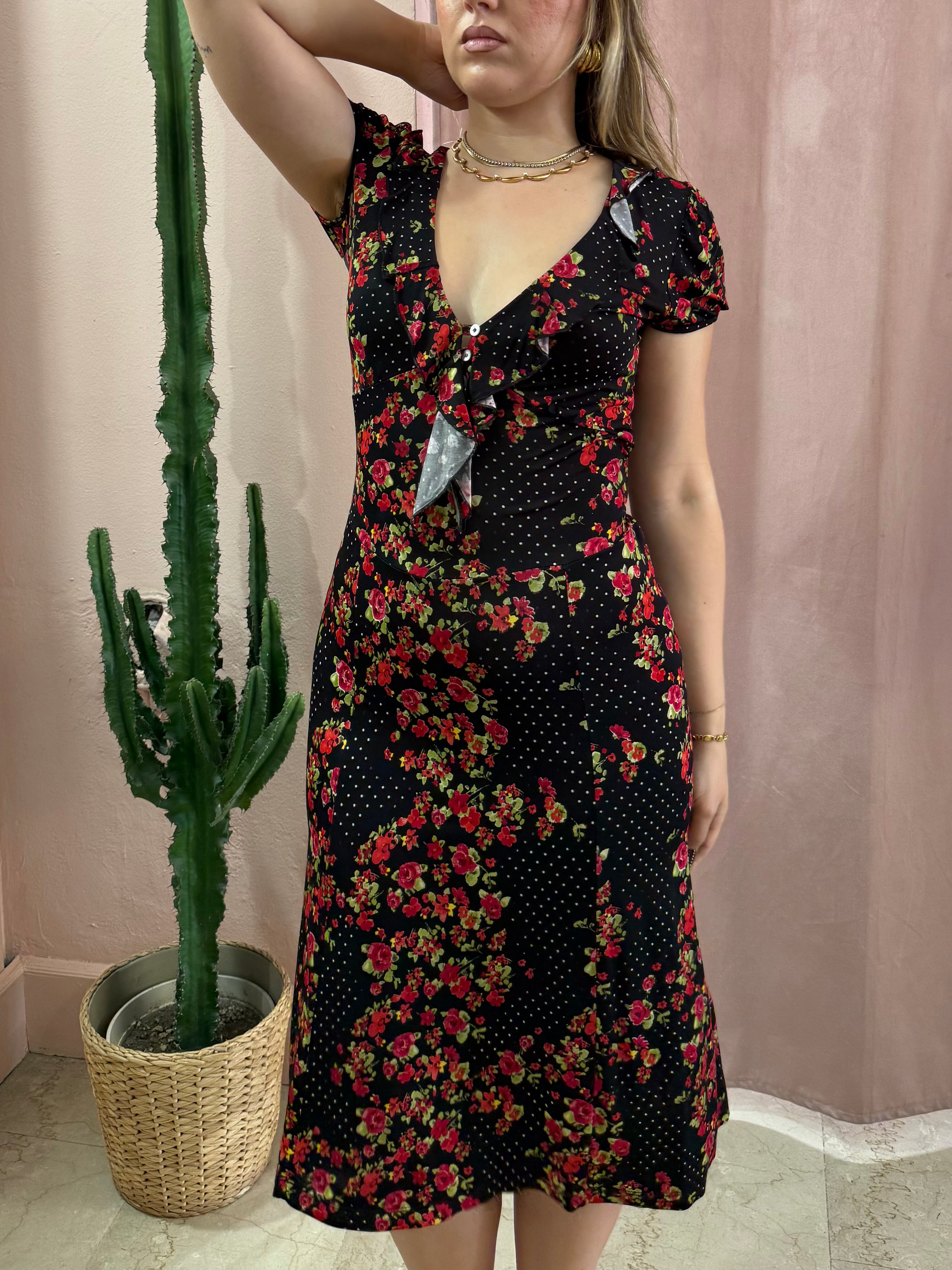 Vestito 00s nero fantasia rose