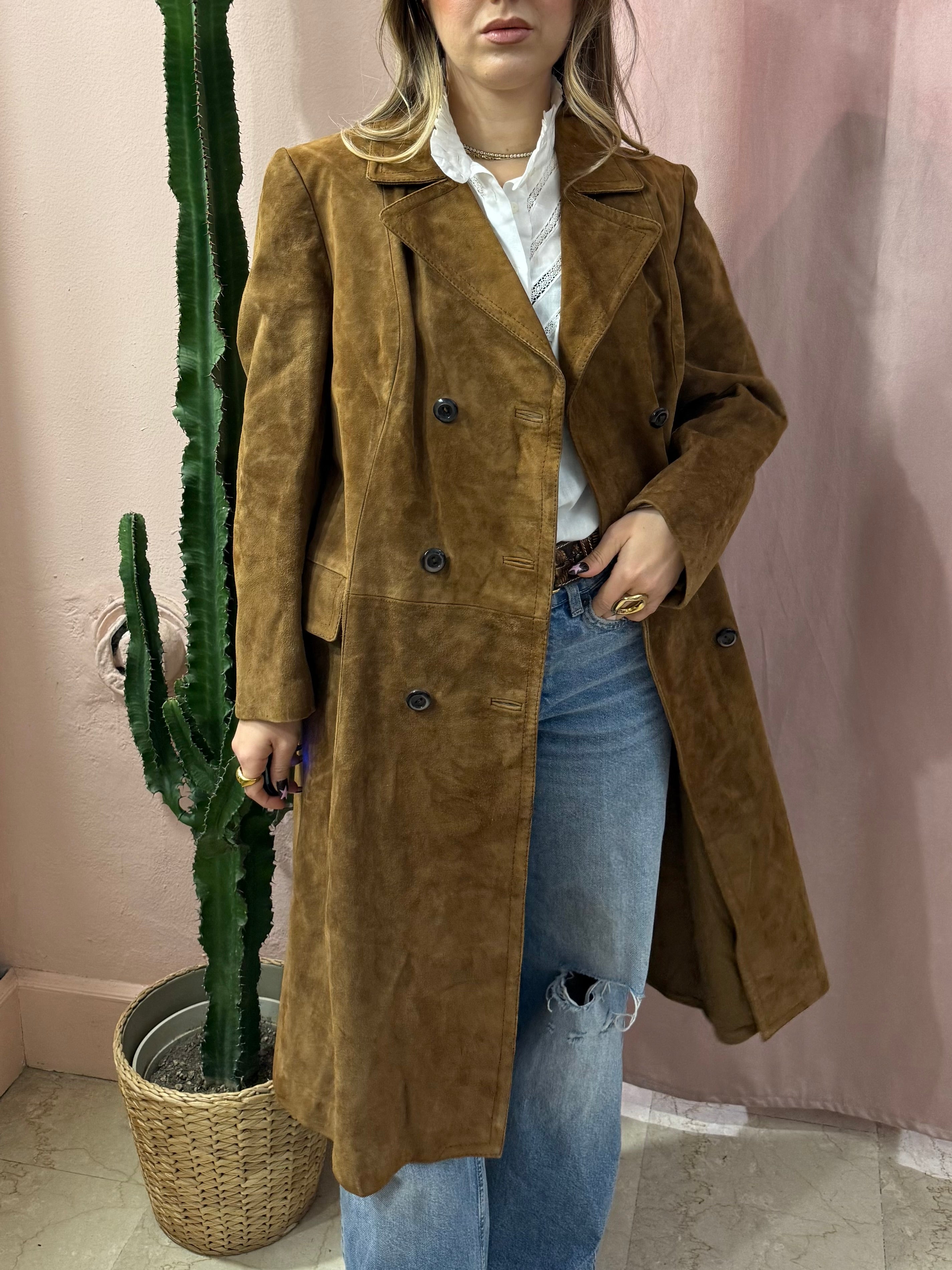 Trench scamosciato in pelle
