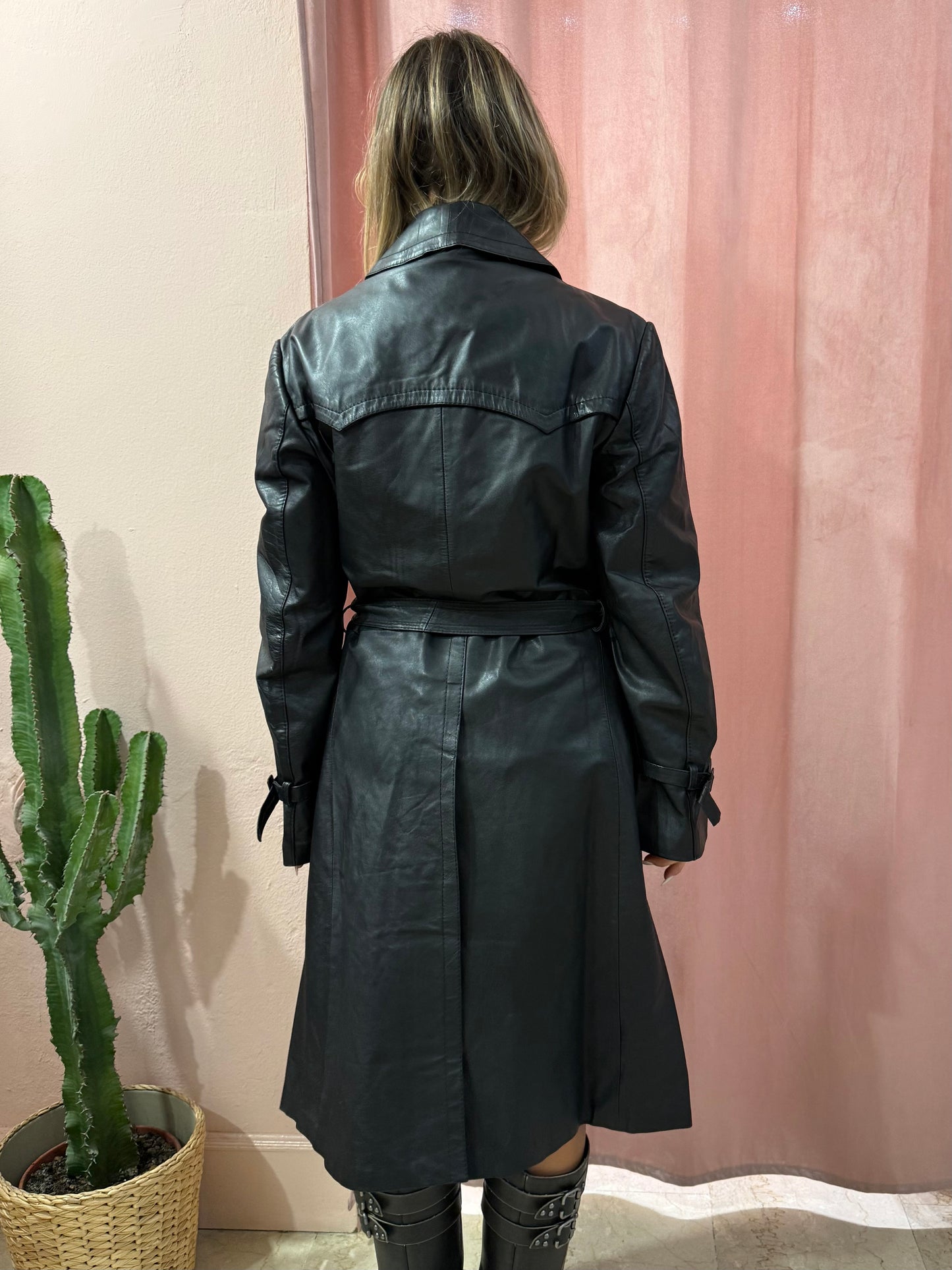 Trench lungo in vera pelle nero