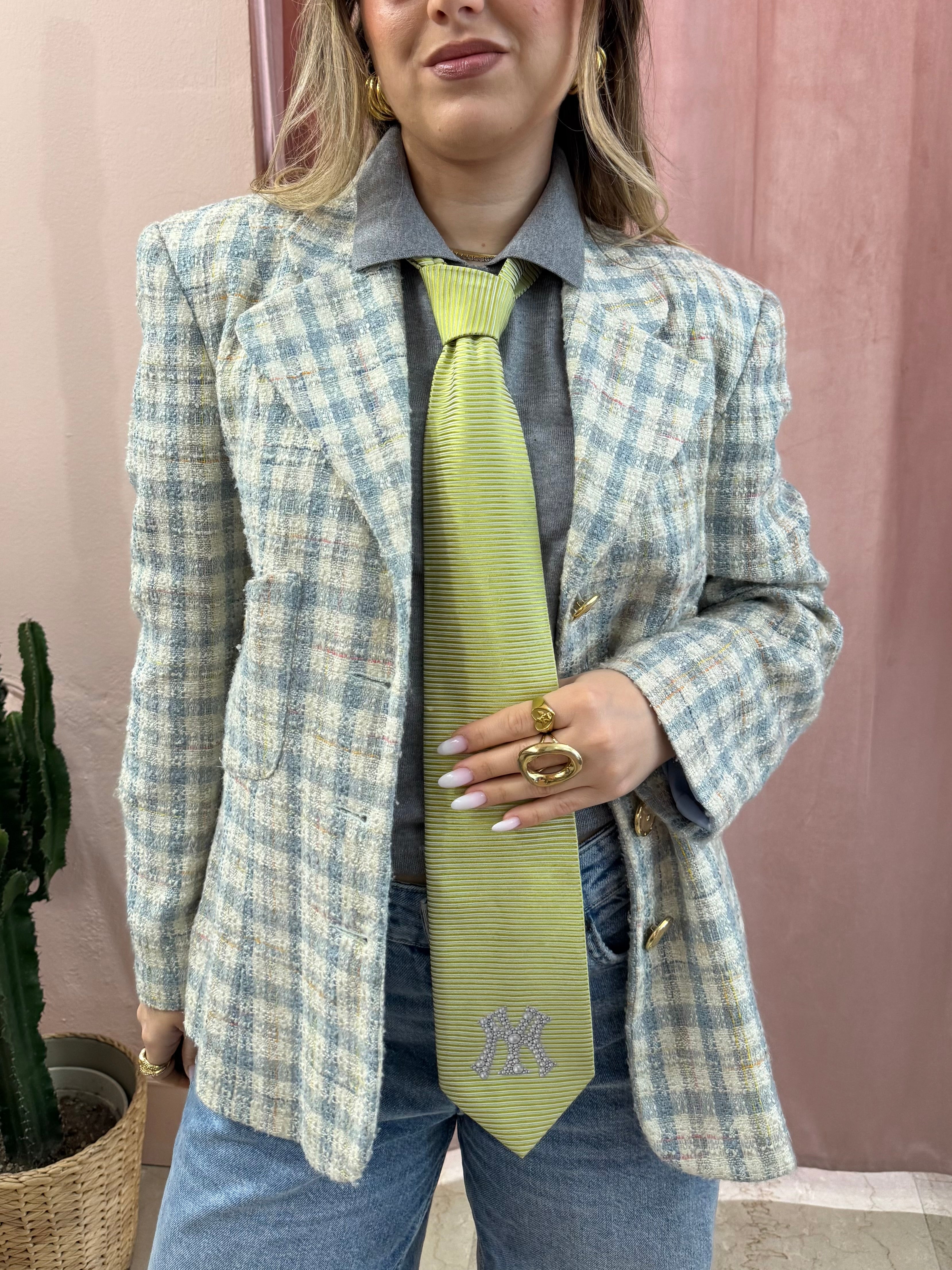 Cravatta New Yankees verde acido logo perle 3D