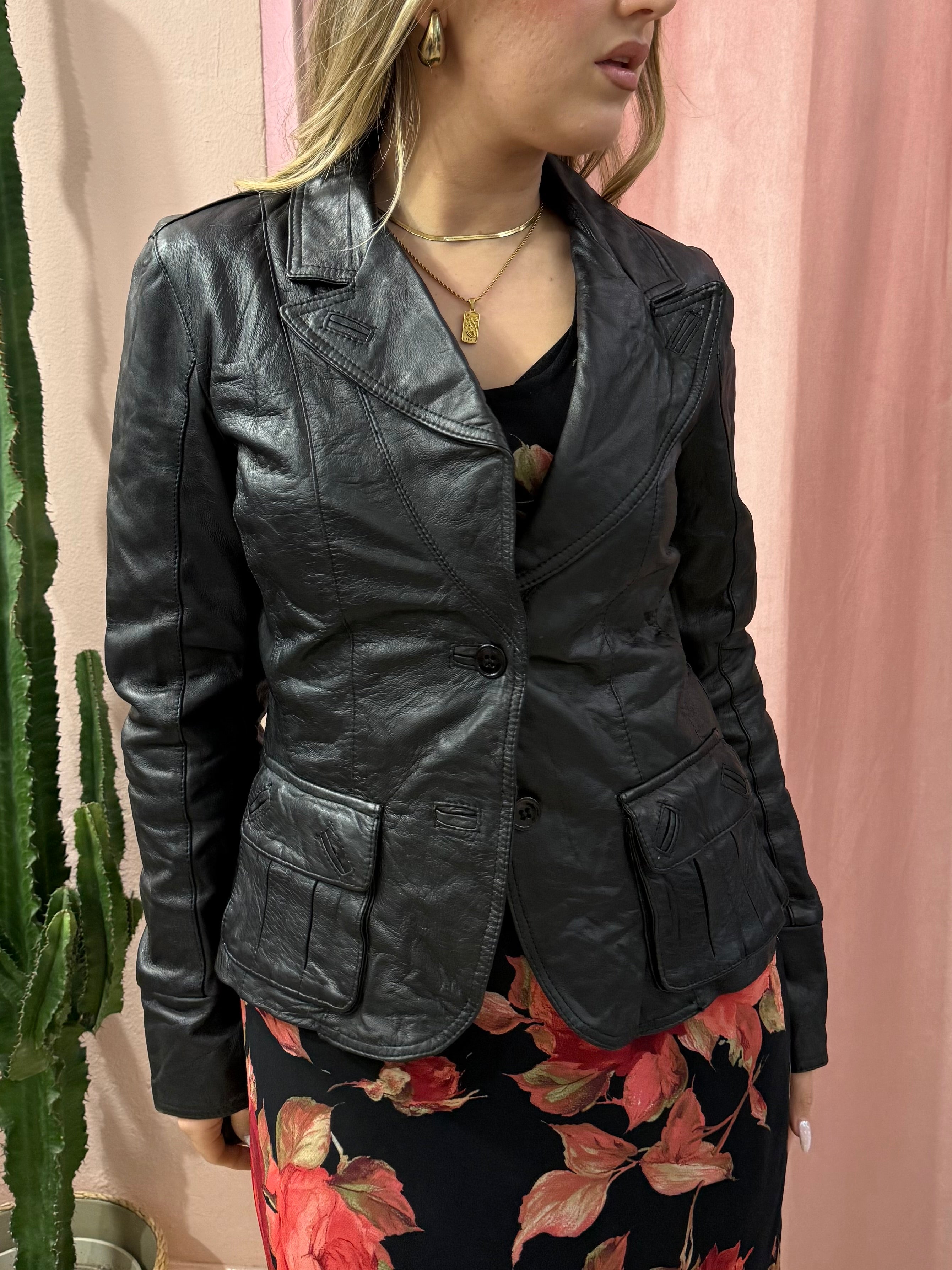 Blazer in vera pelle nero