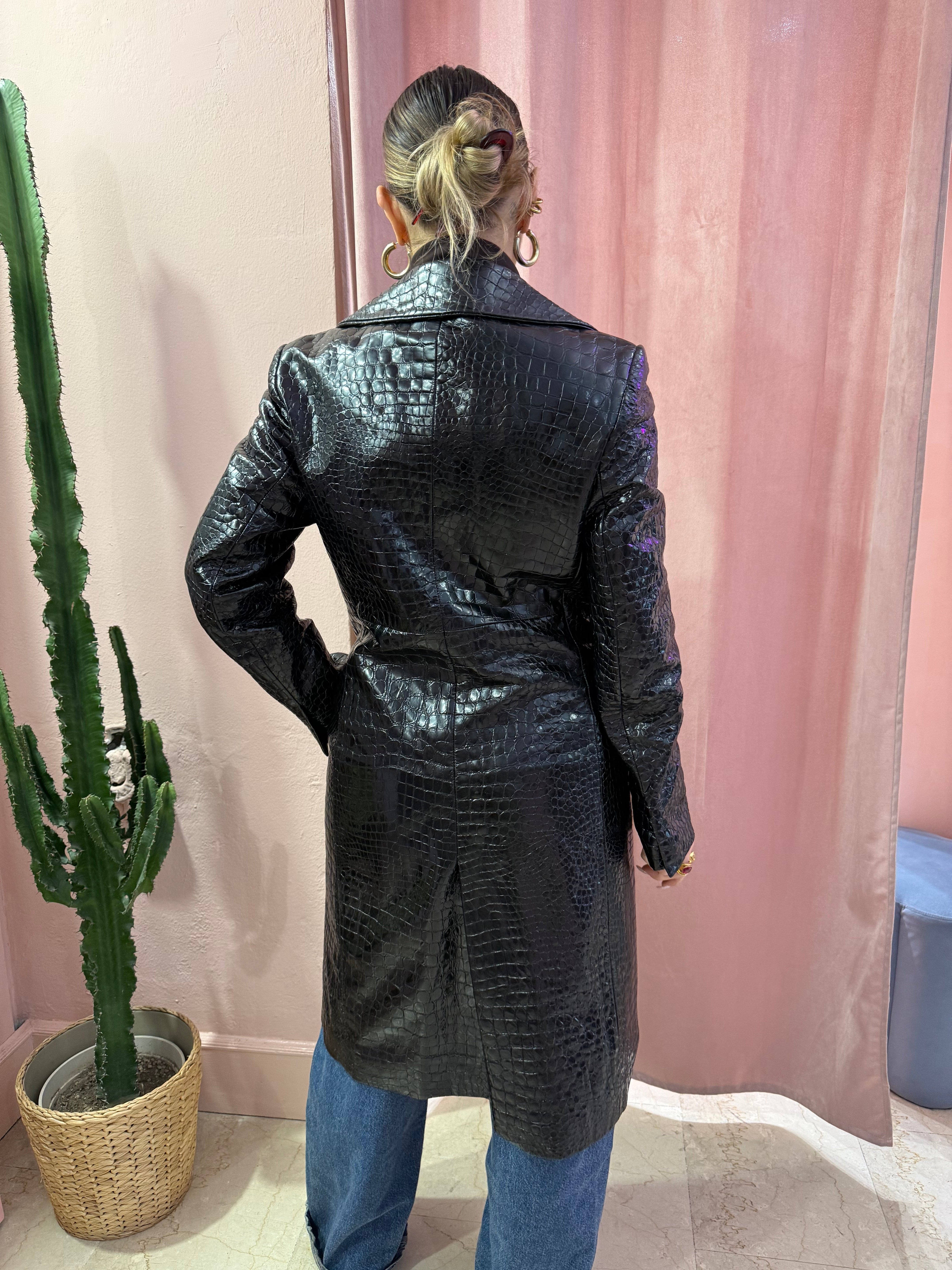 Trench in pelle nero stampa cocco