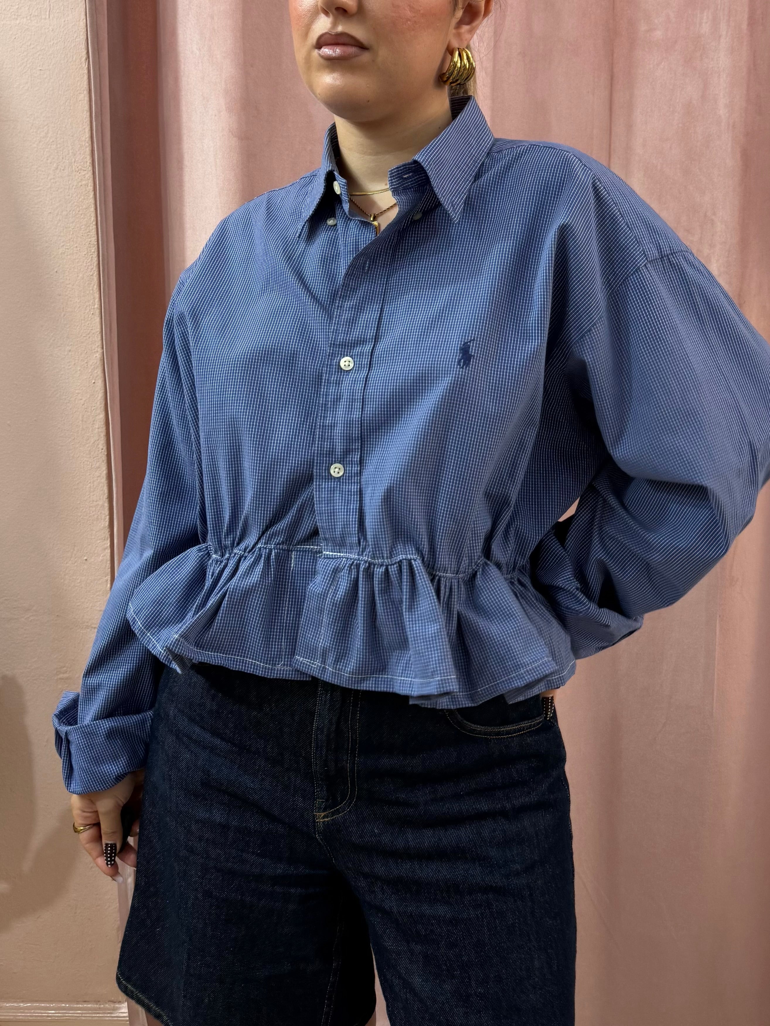 Camicia Ralph Lauren upcycling volant blu