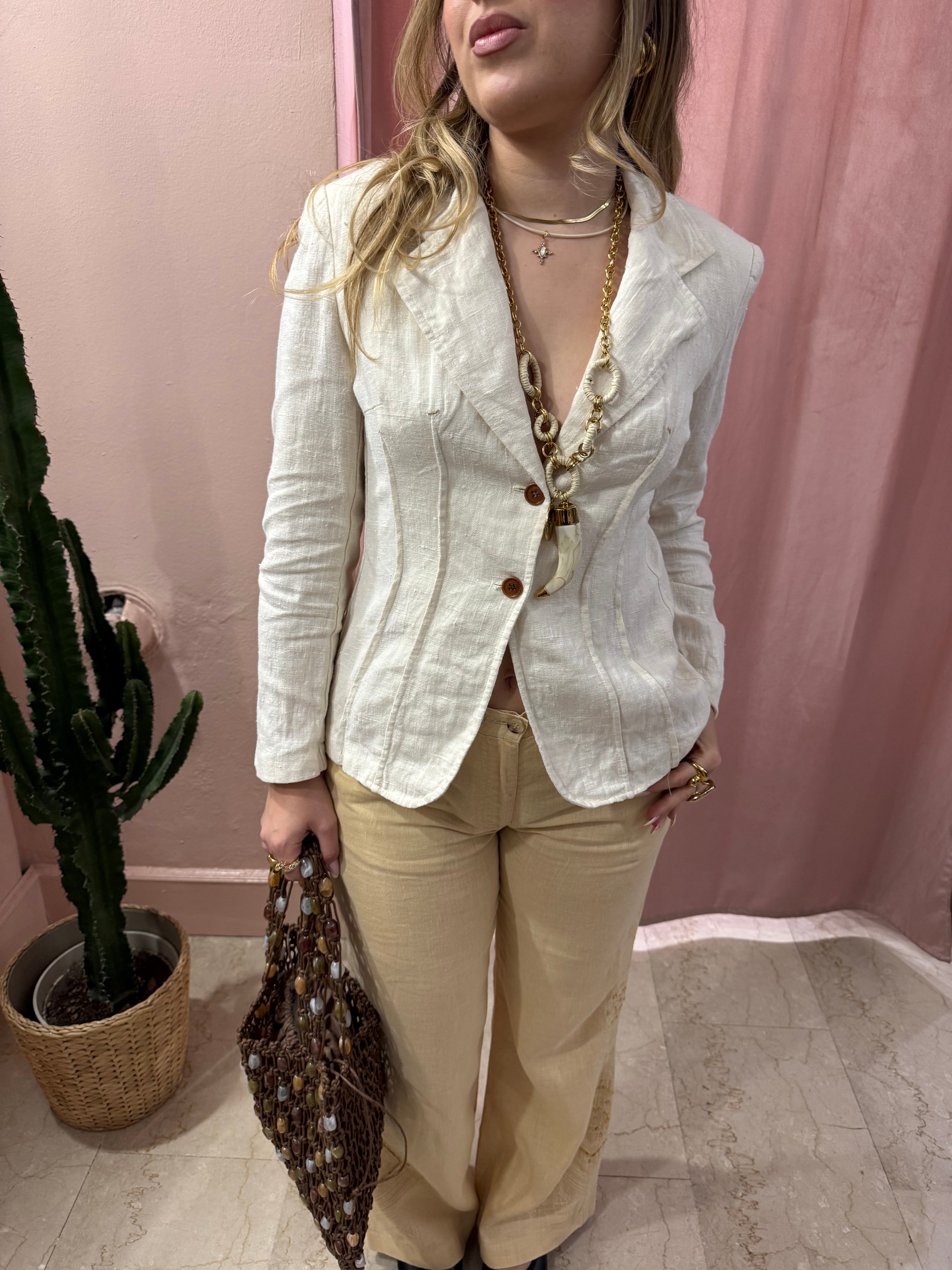 Blazer List in lino con pinces