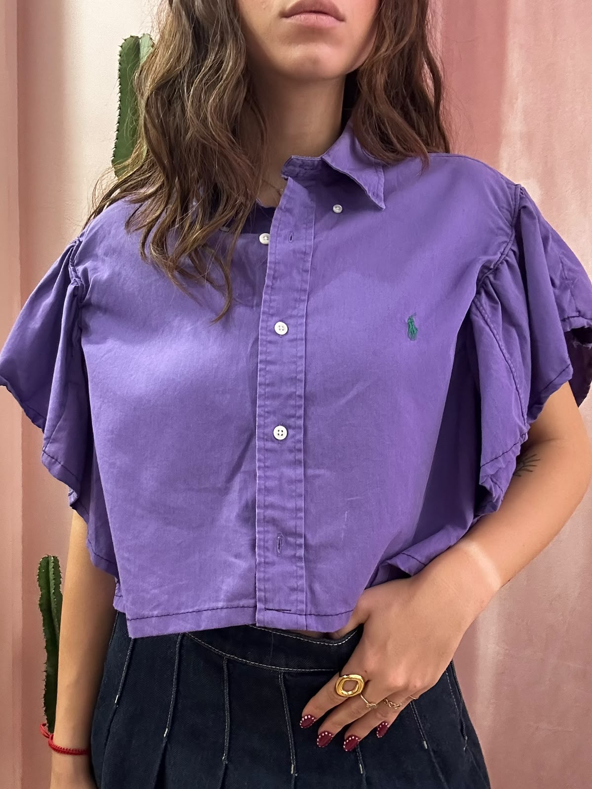 Camicia Ralph Lauren upcycling manica volant viola