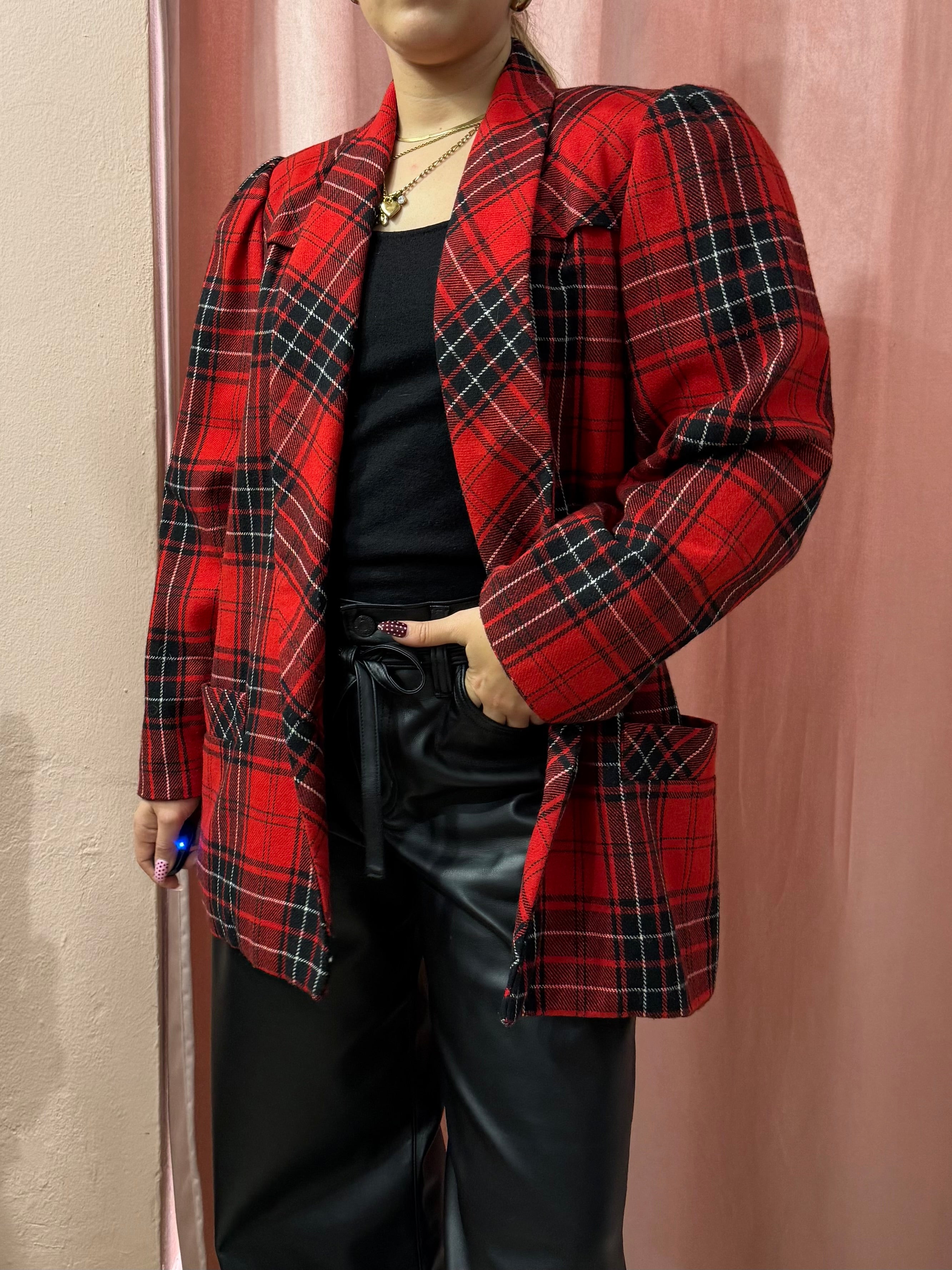 Blazer scozzese maniche a sbuffo