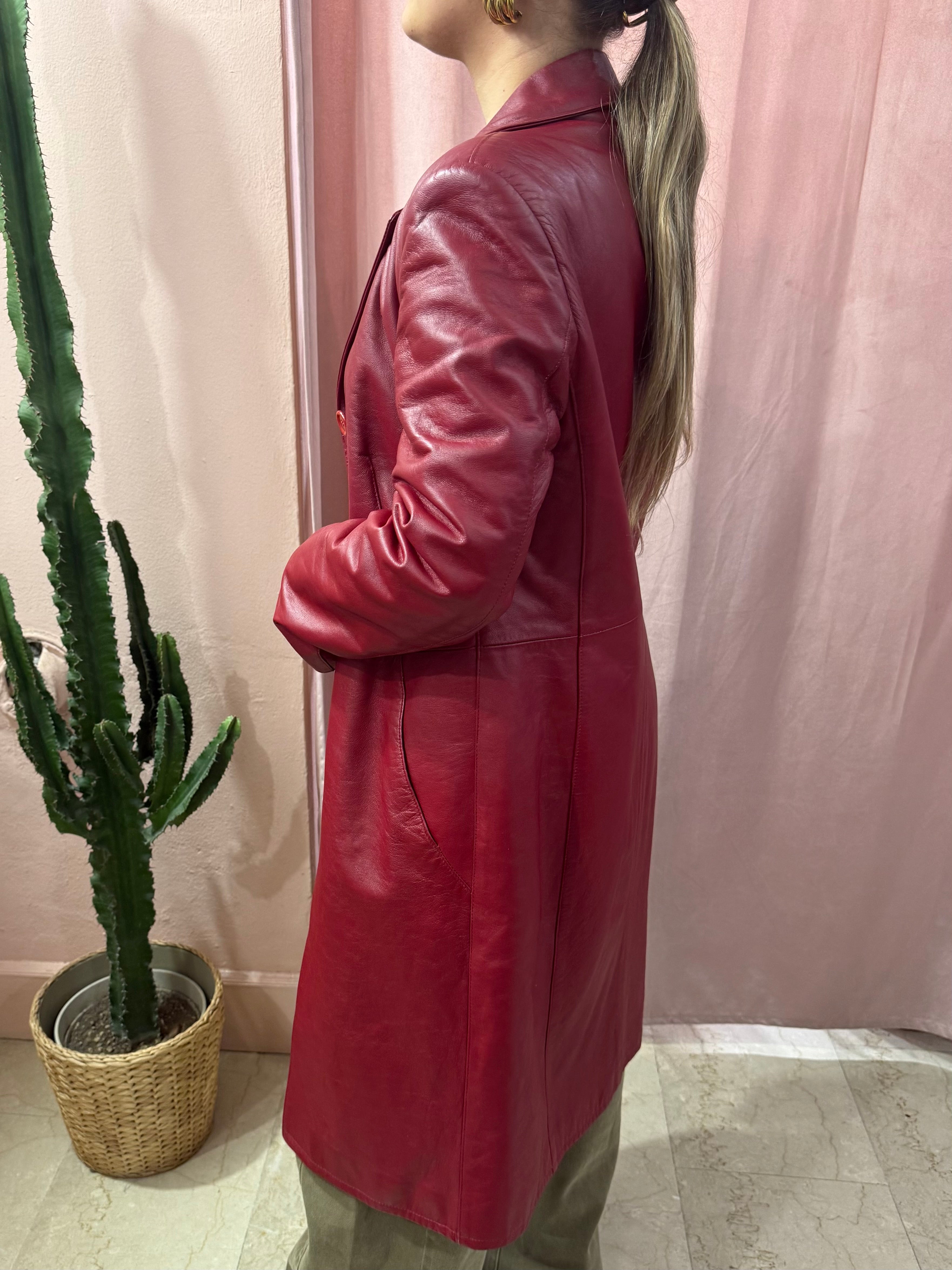 Giacca lunga in pelle rossa