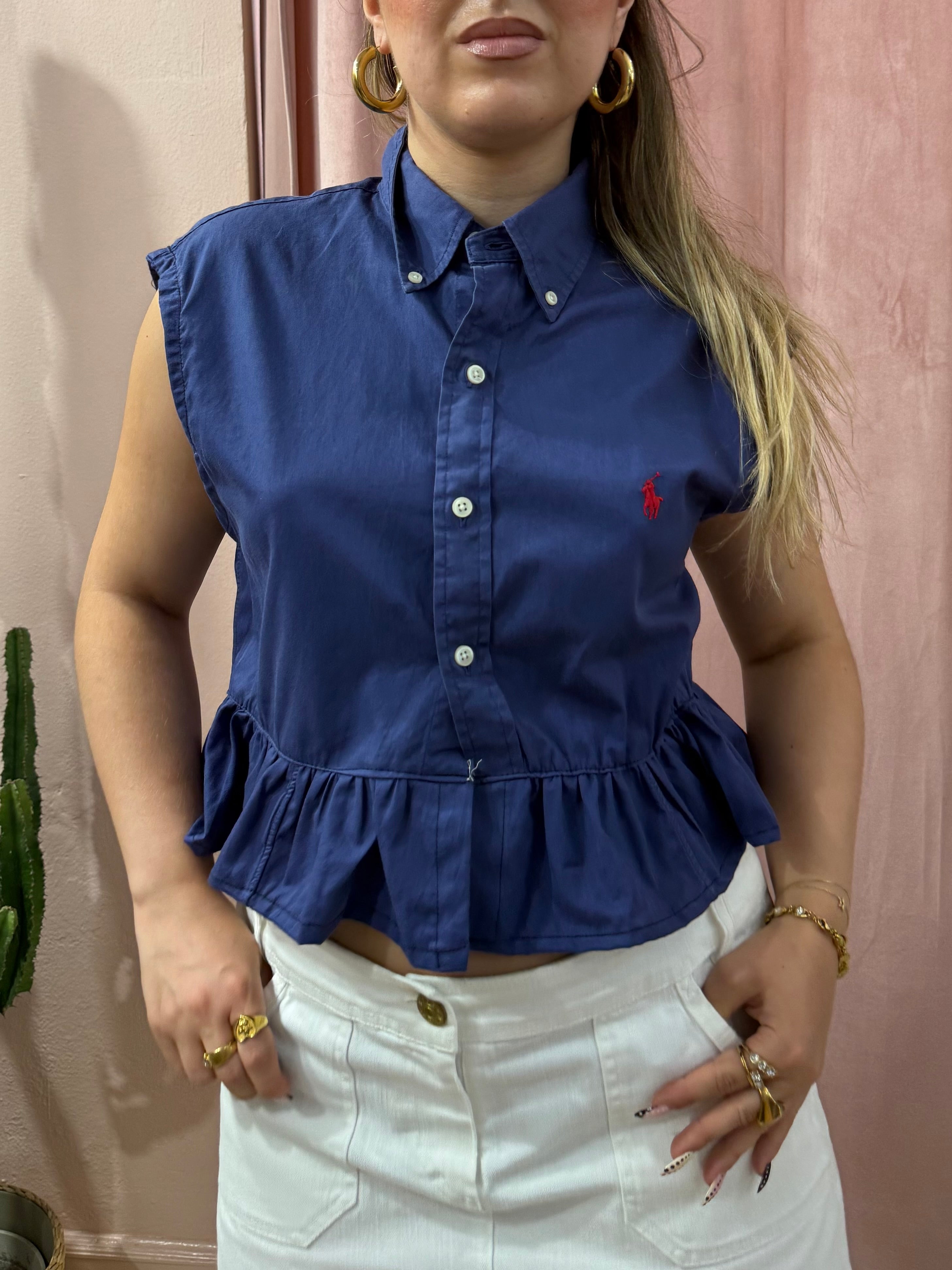 Camicia Ralph Lauren upcycling volant blu