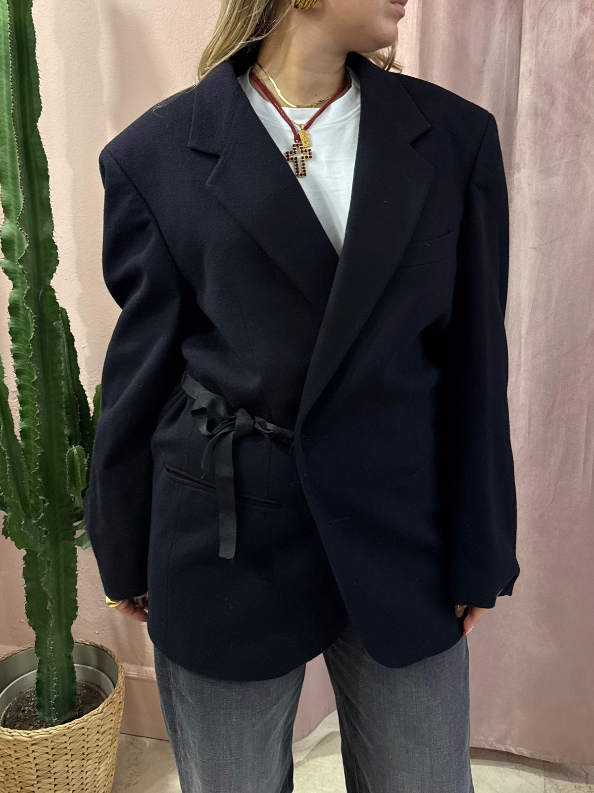 Blazer upcycling lana e cashmere fiocco laterale