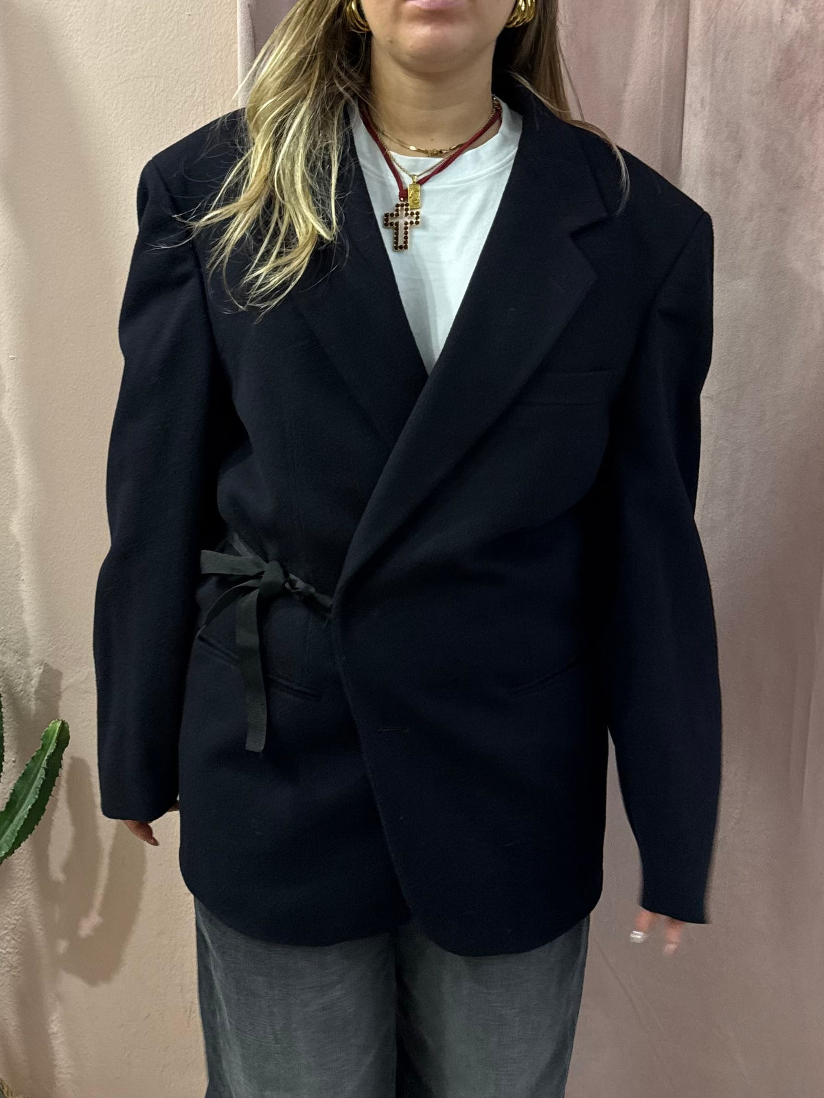 Blazer upcycling lana e cashmere fiocco laterale