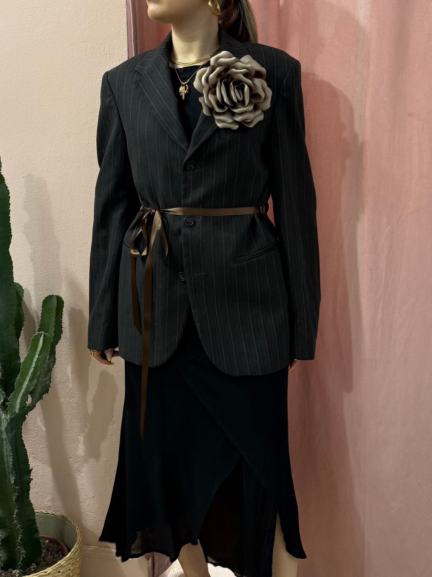 Blazer upcycling fiocco laterale e rosa
