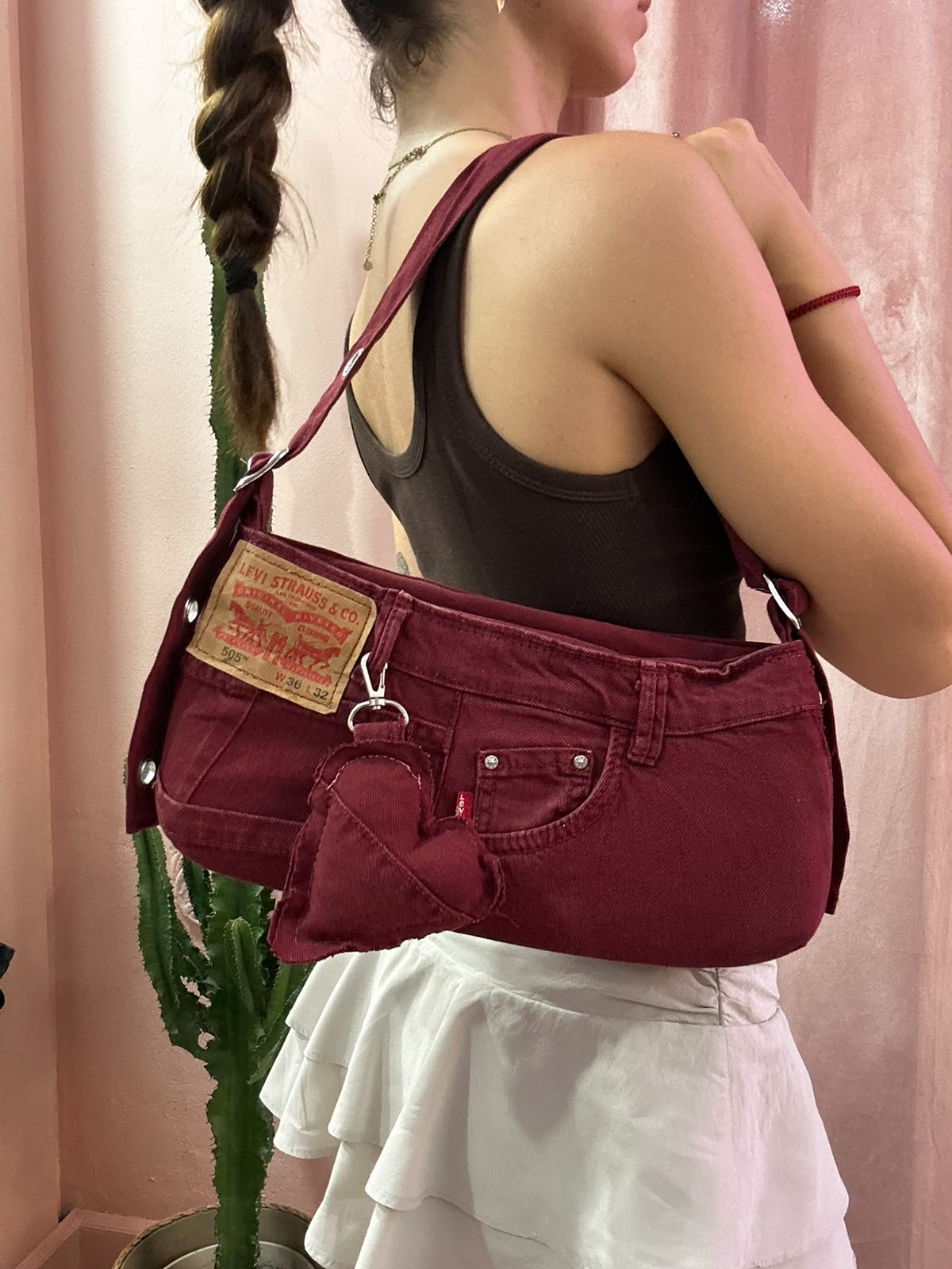 Borsa Levis baguette upcycling bordeaux