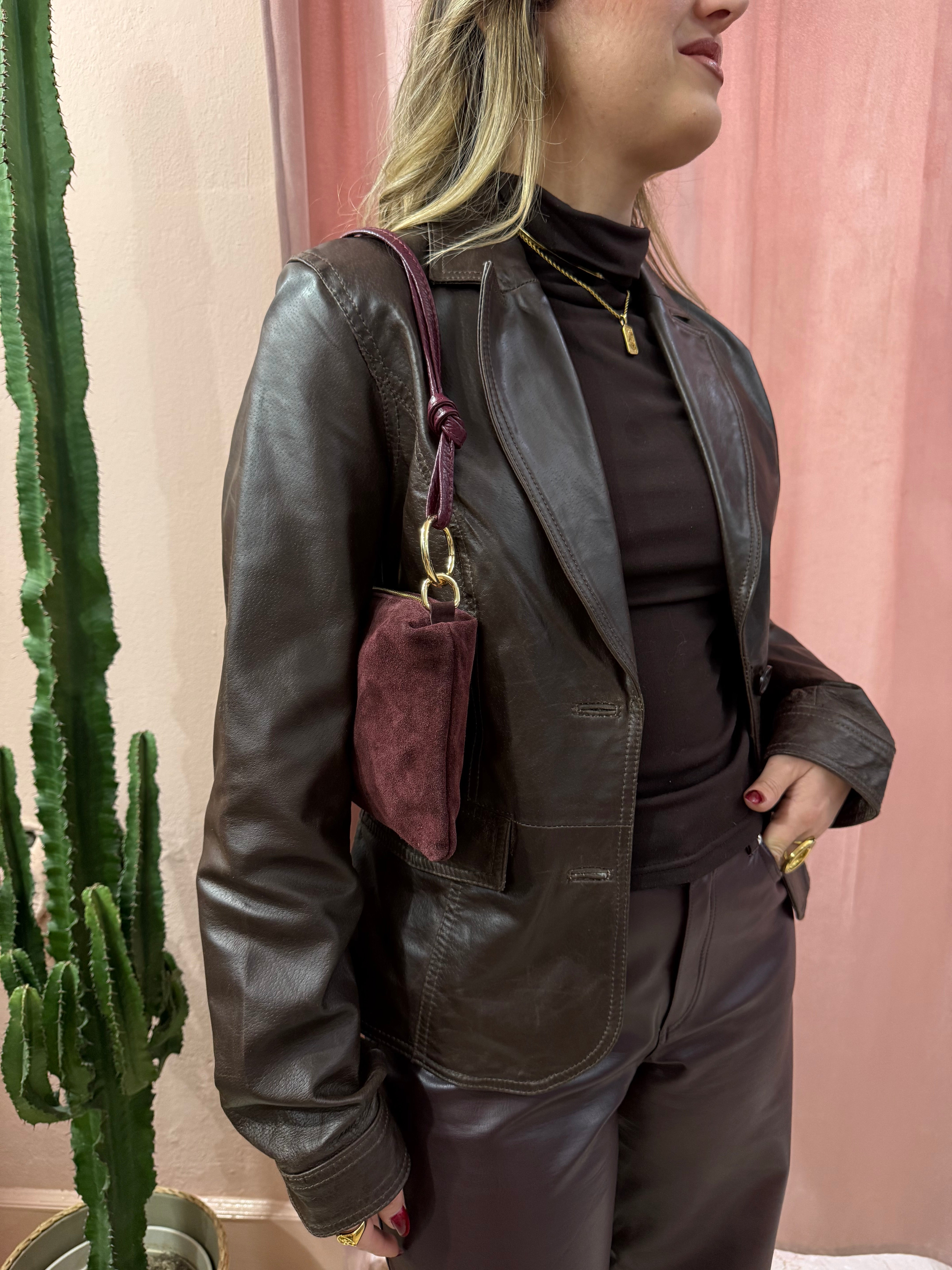 Blazer cioccolato in vera pelle