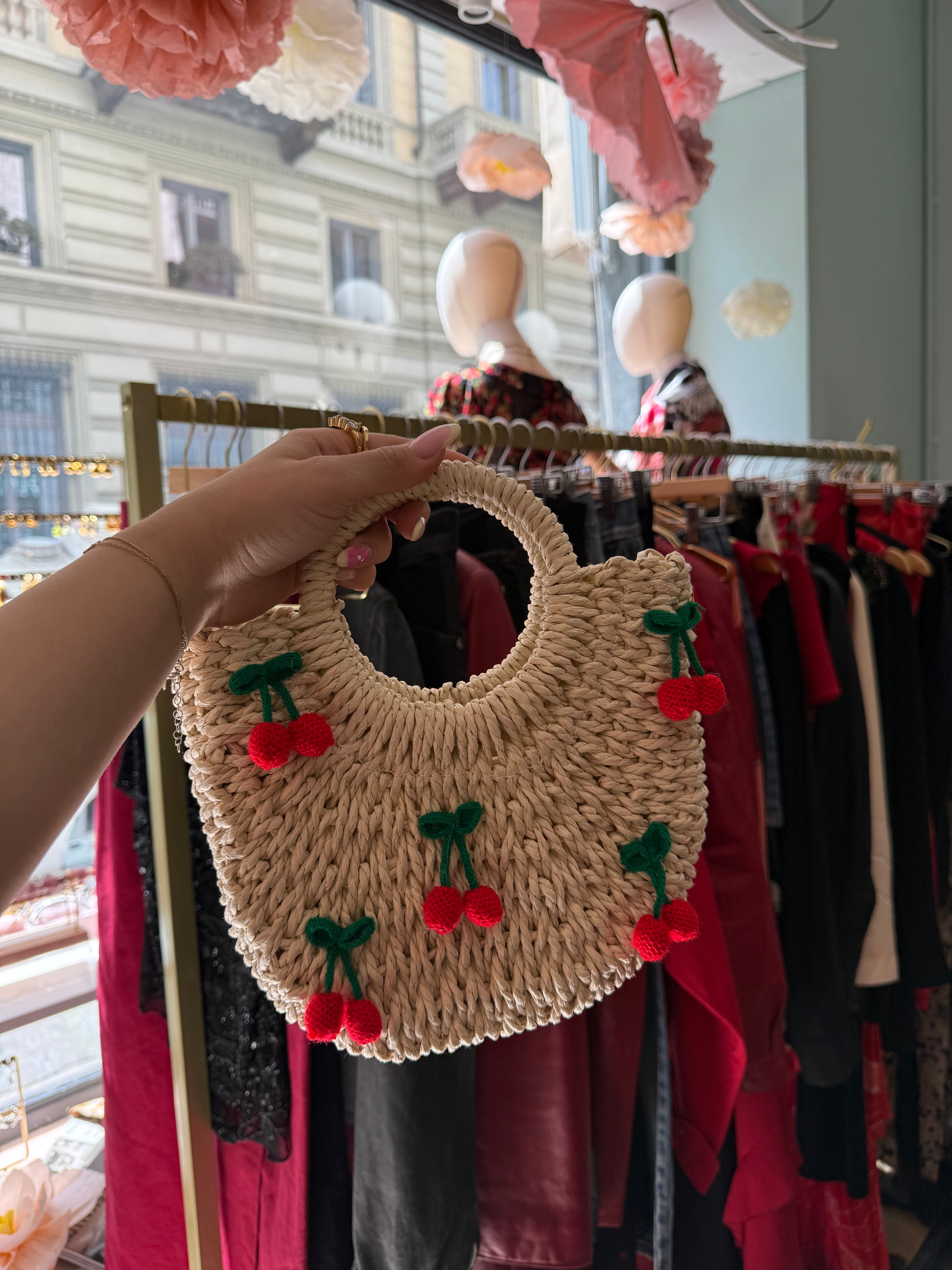 Borsa in paglia ciliegie