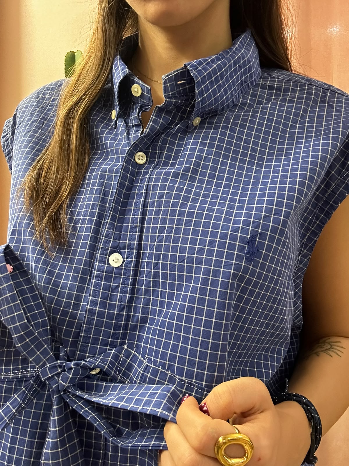 Camicia ralph lauren upcycling fiocco blu a quadri