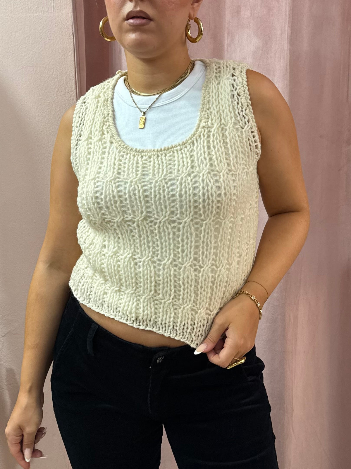 Smanicato in maglia di lana panna