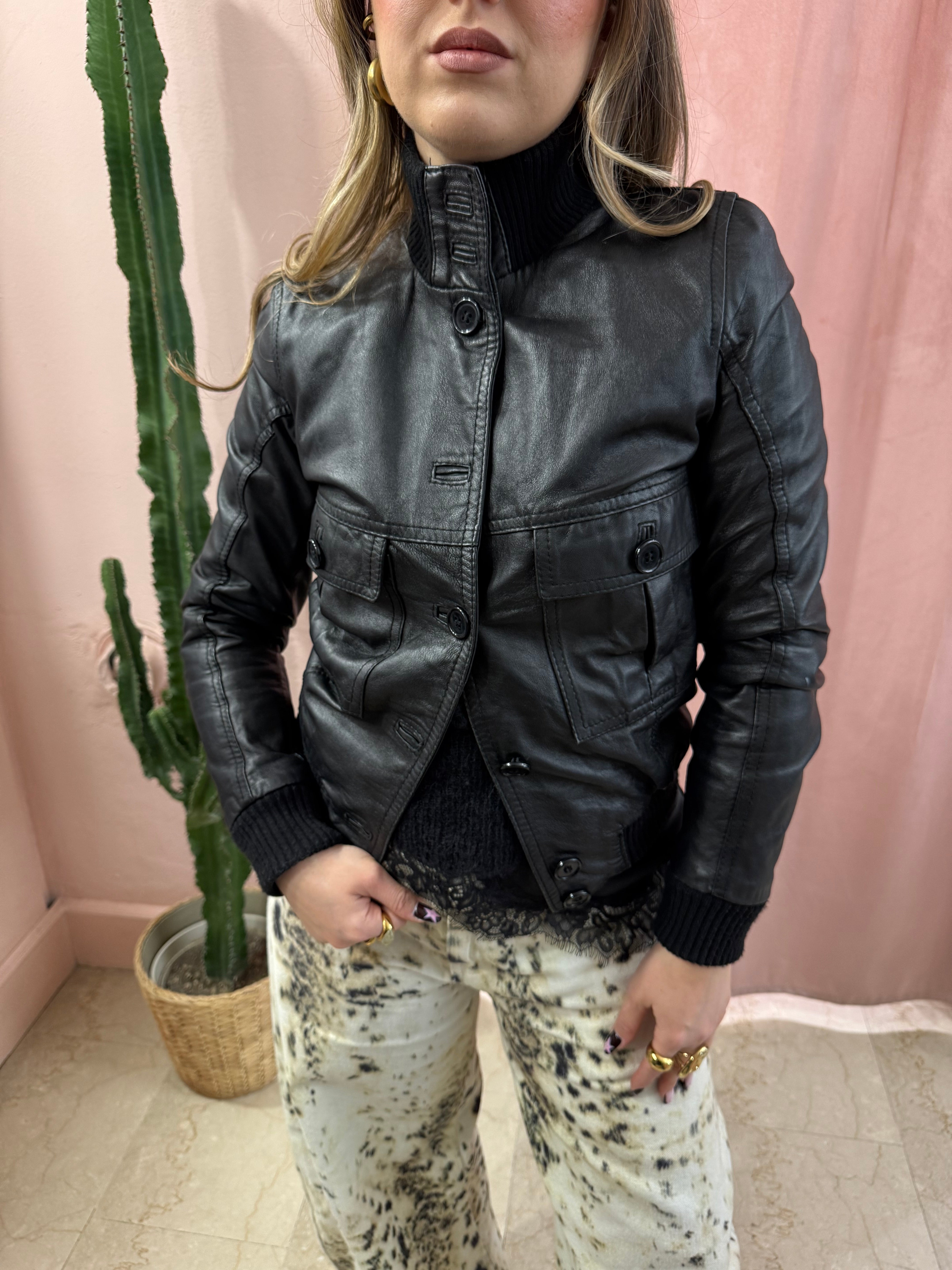 Giacca in pelle con tasche