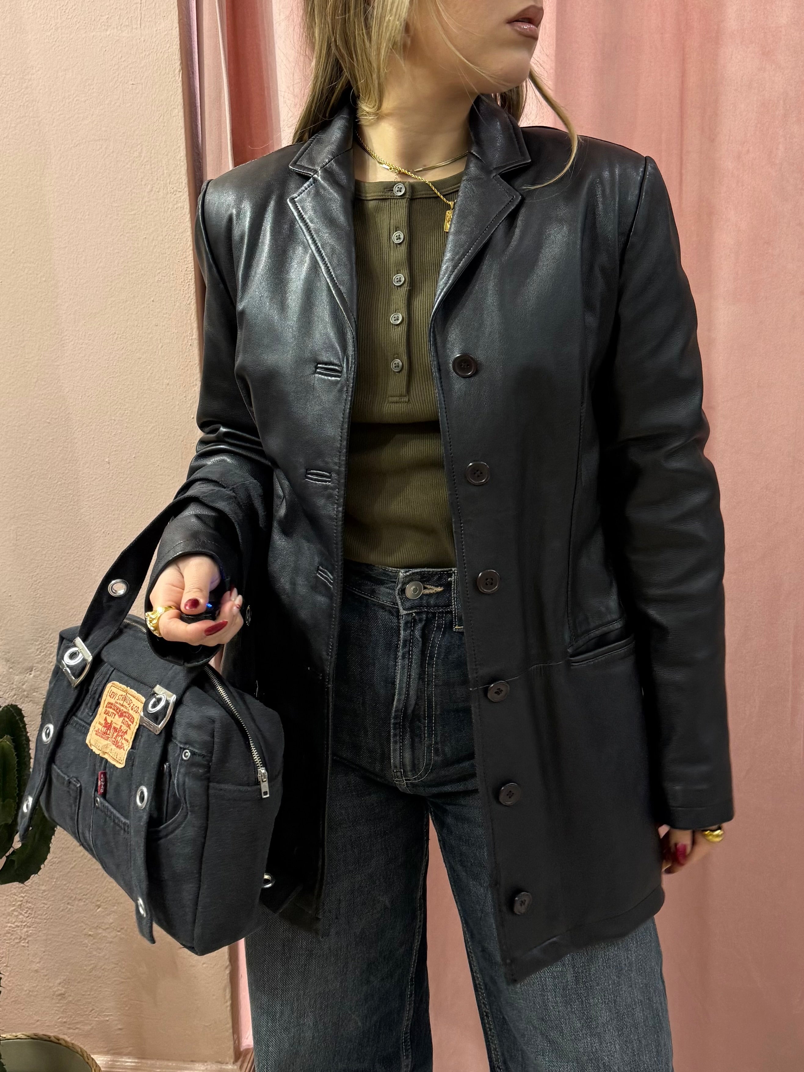 Giacca in vera pelle nera