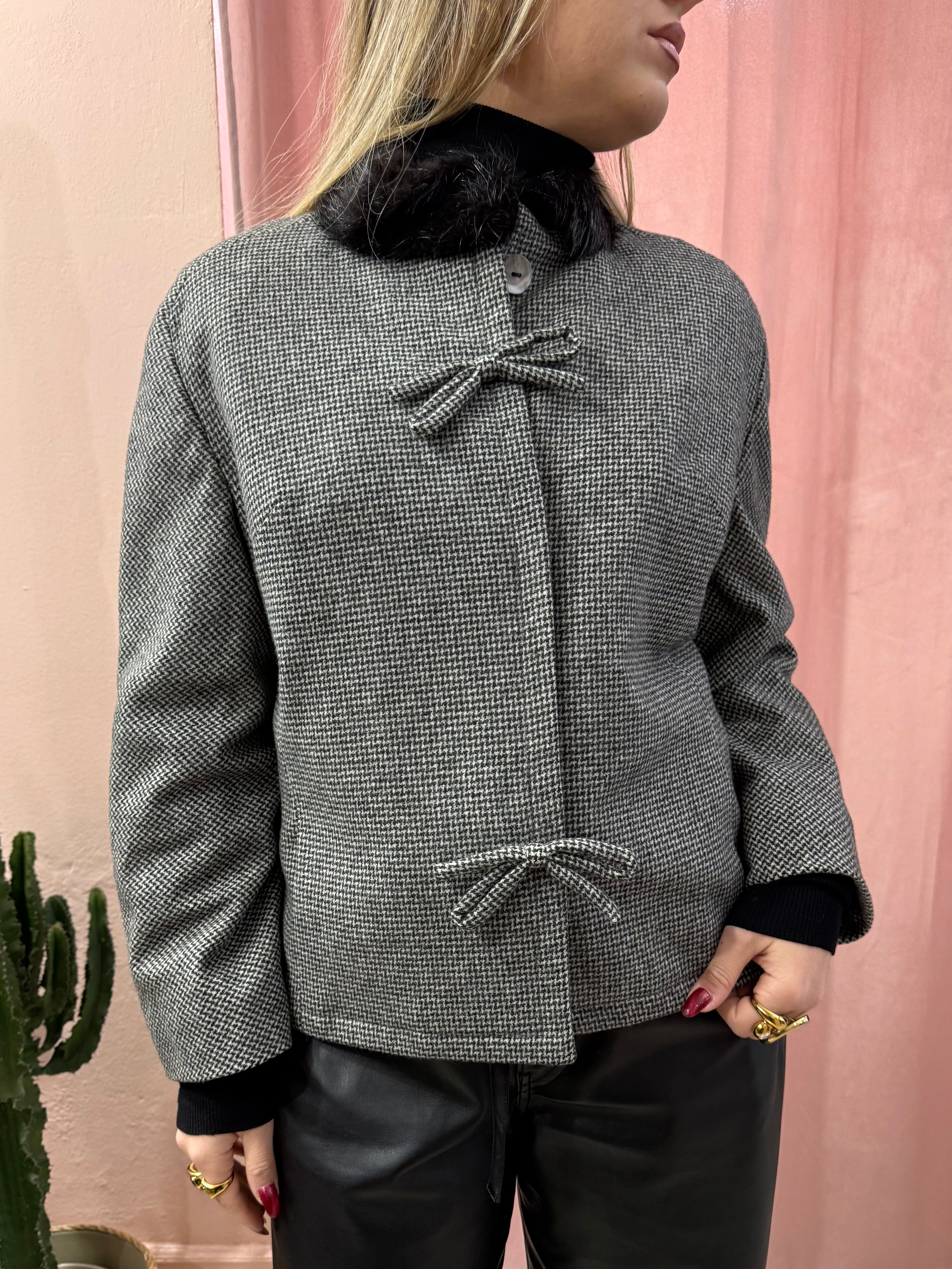 Blazer vintage fiocchi collo in pelliccia