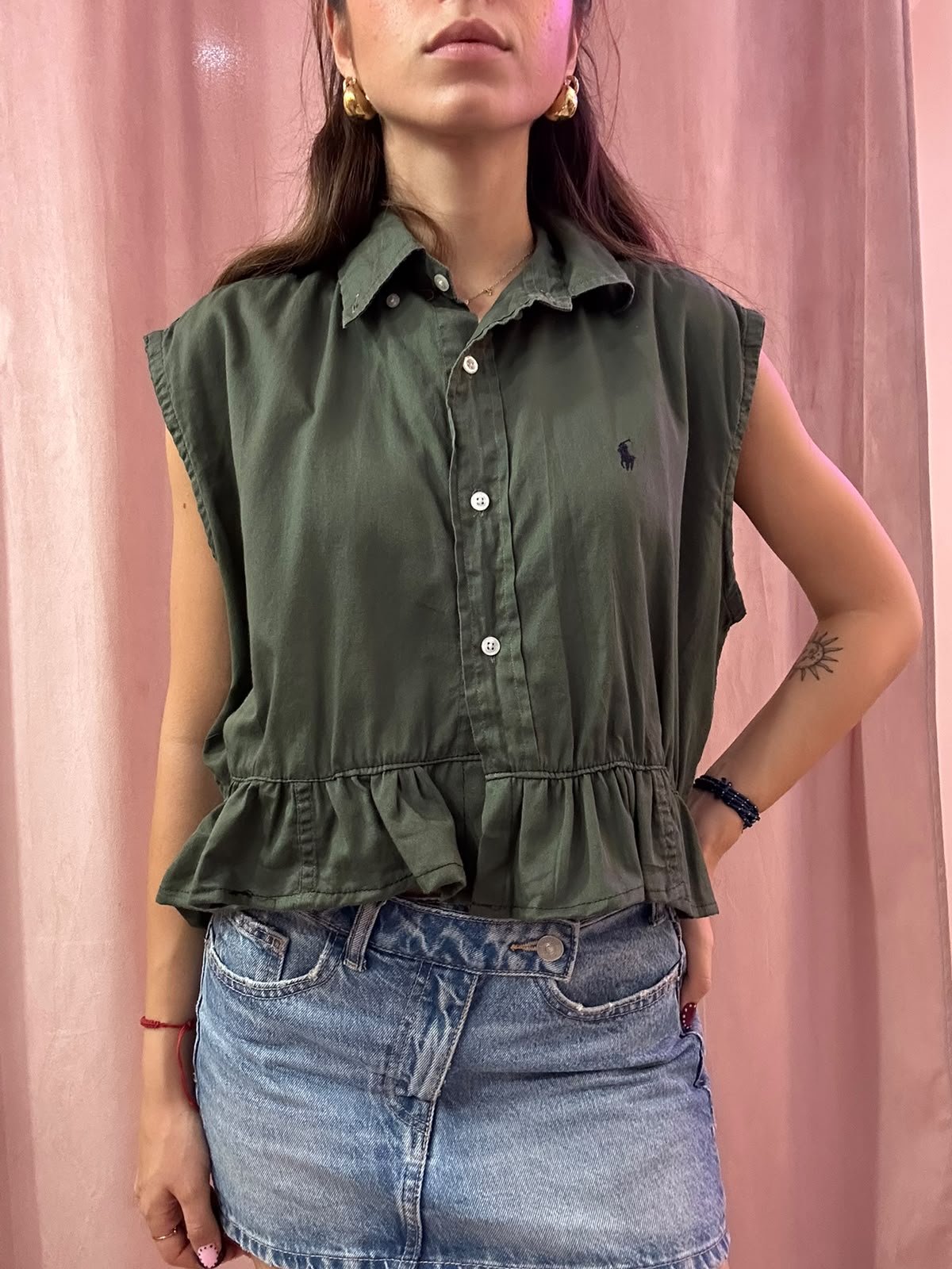 Camicia Ralph Lauren upcycling volant verdone