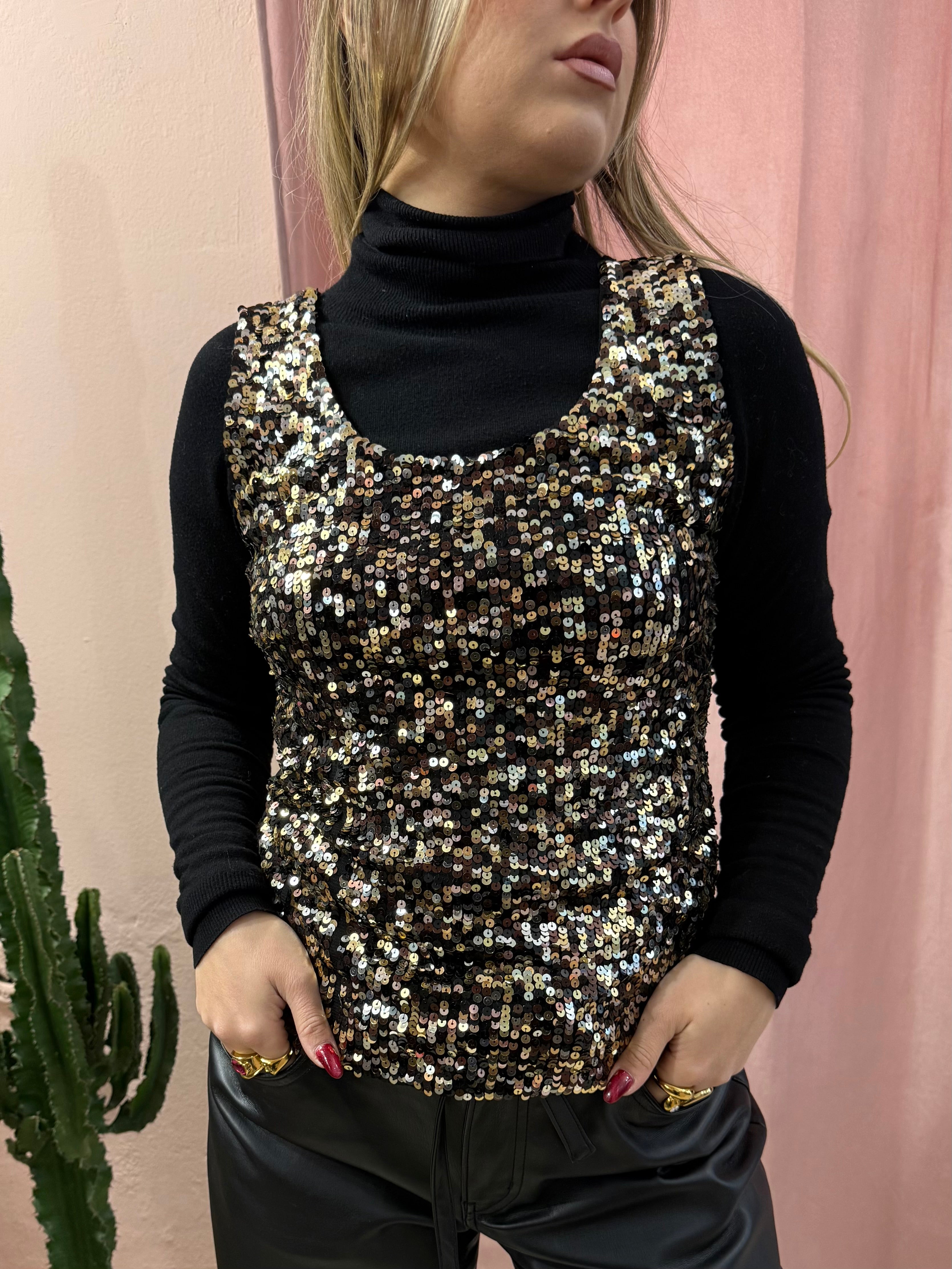 Top in paillettes dorato
