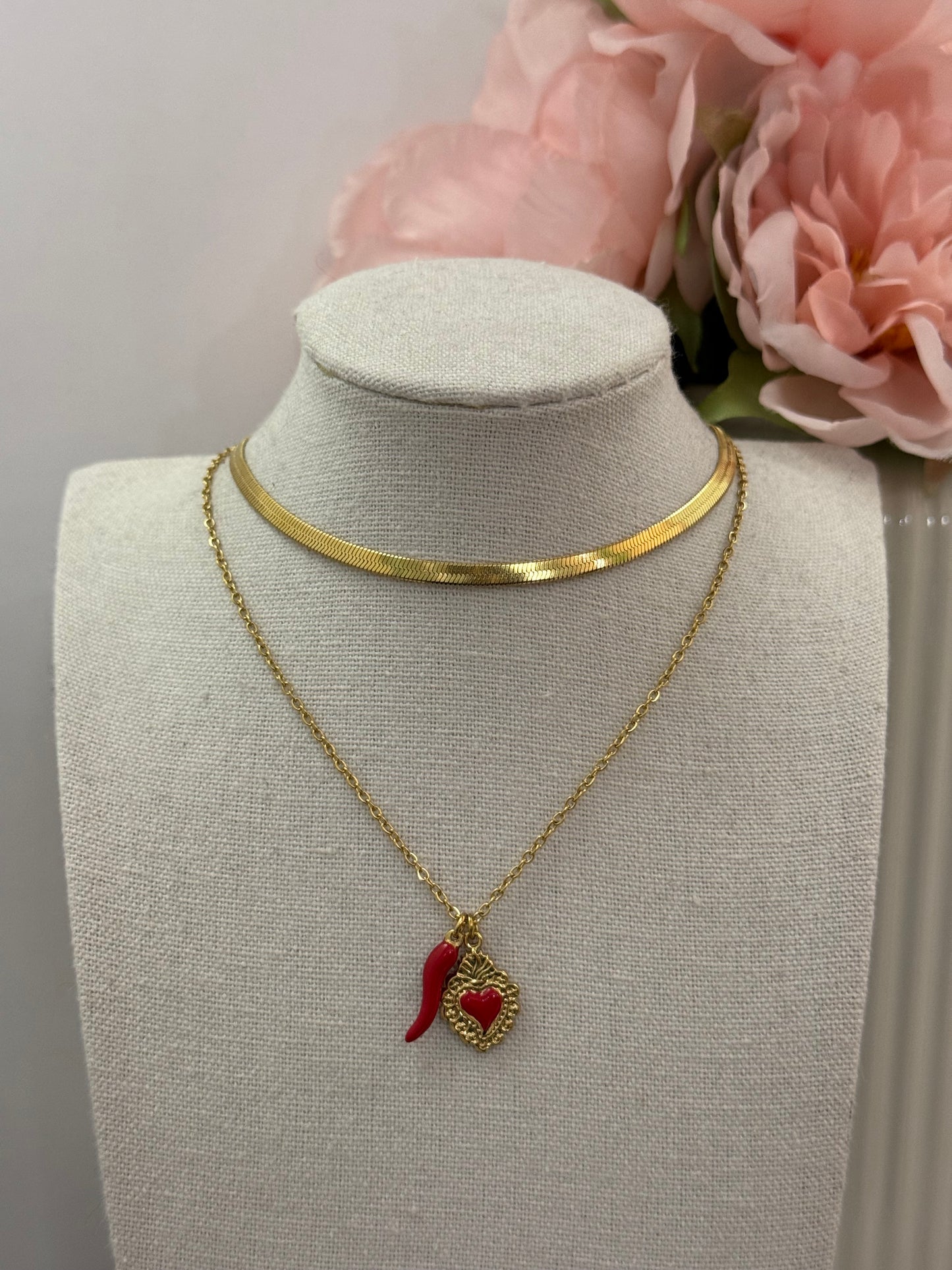 Collana Cuore Sacro portafortuna gold