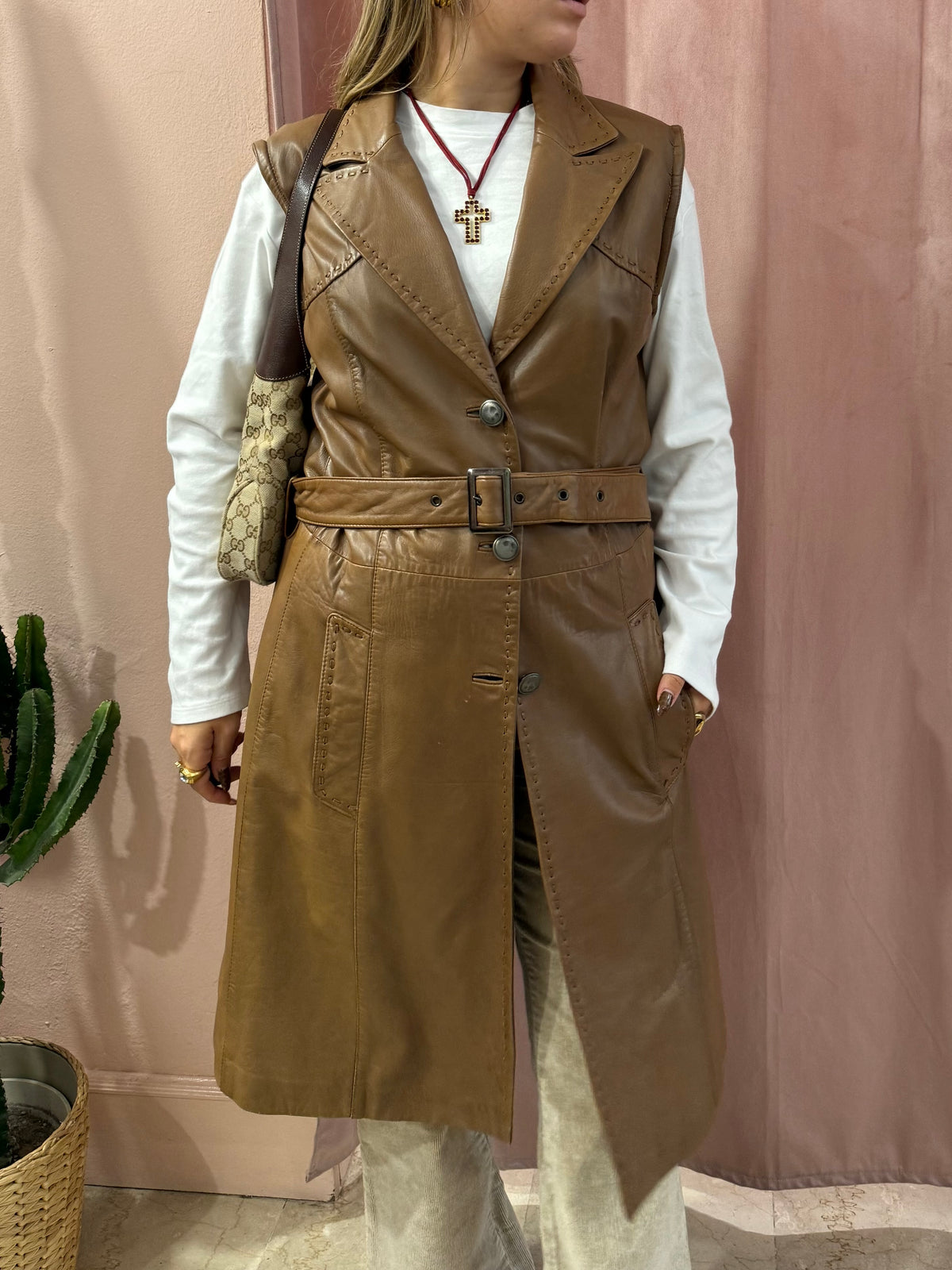 Smanicato in vera pelle biscotto