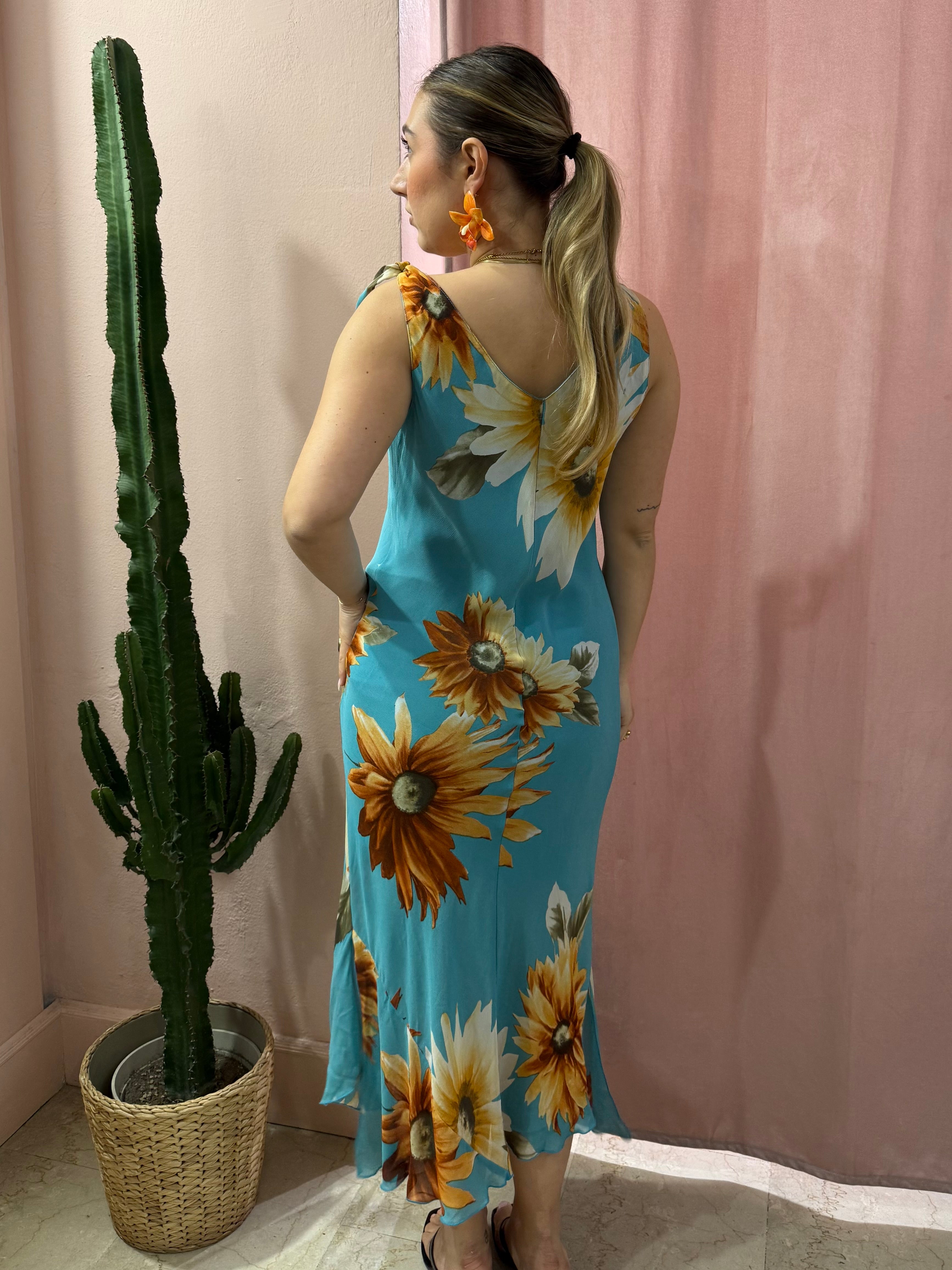 Vestito morbido 00s fiori arancio