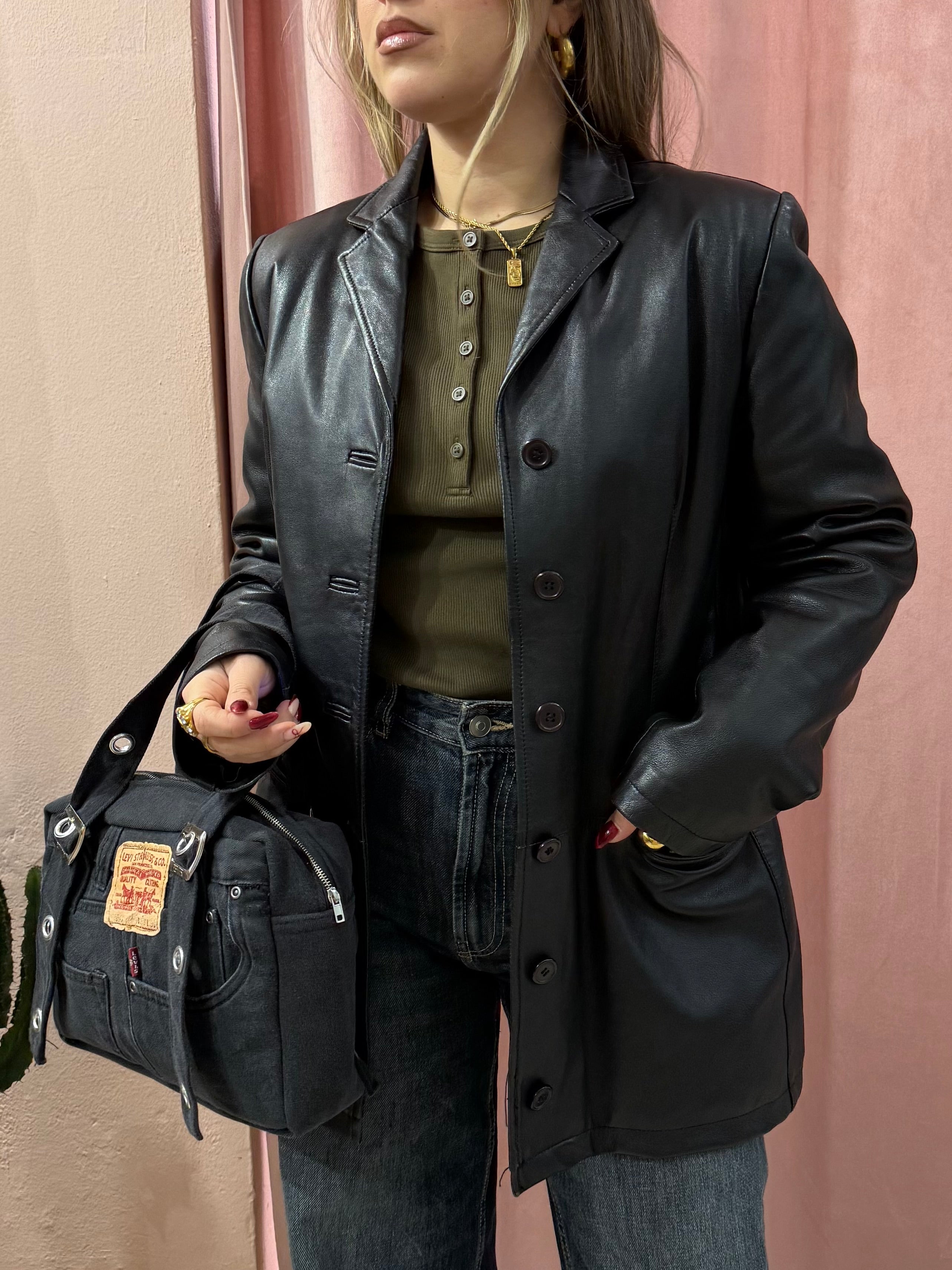 Giacca in vera pelle nera