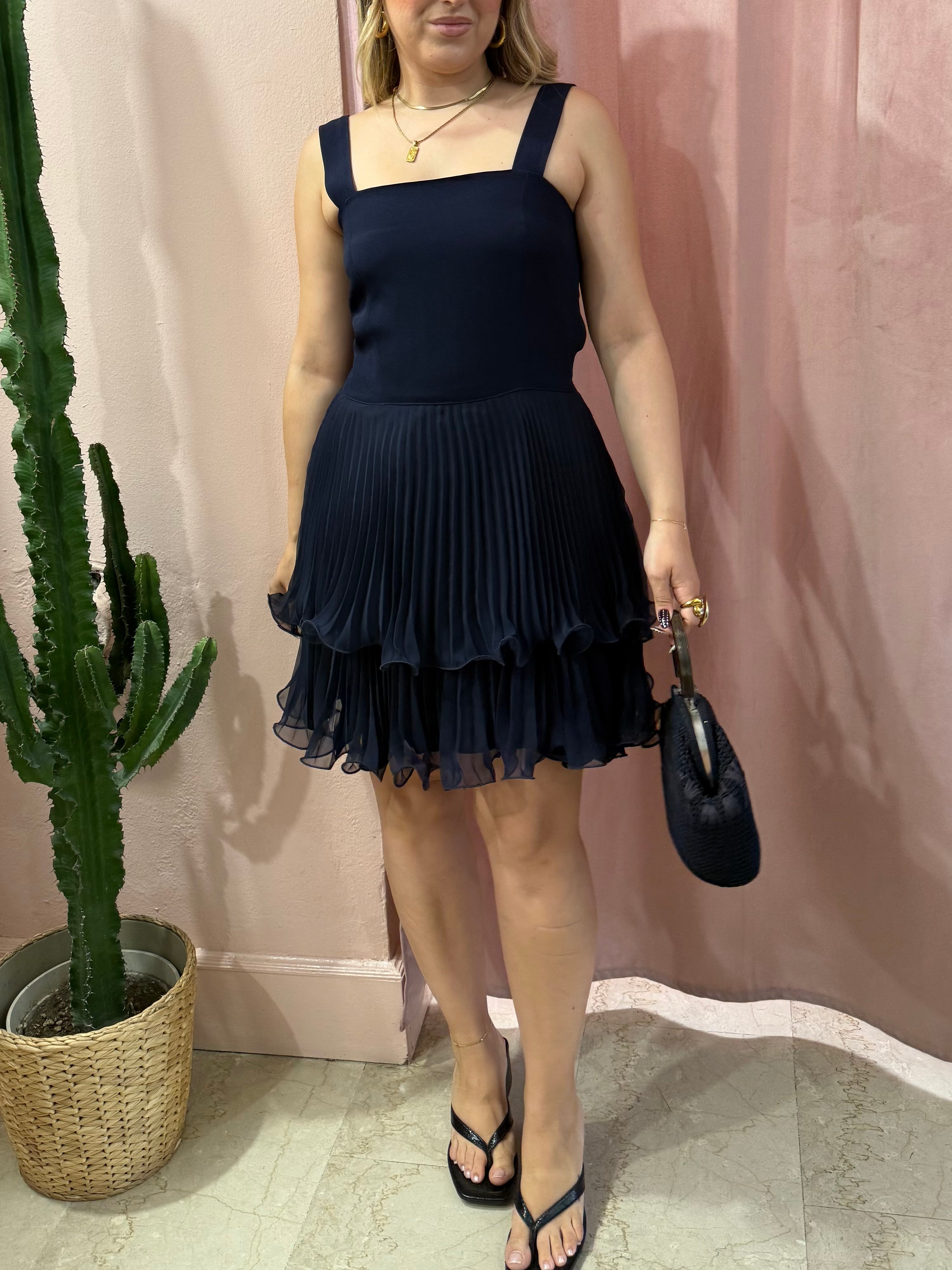 Vestitino vintage blu notte con drappeggi