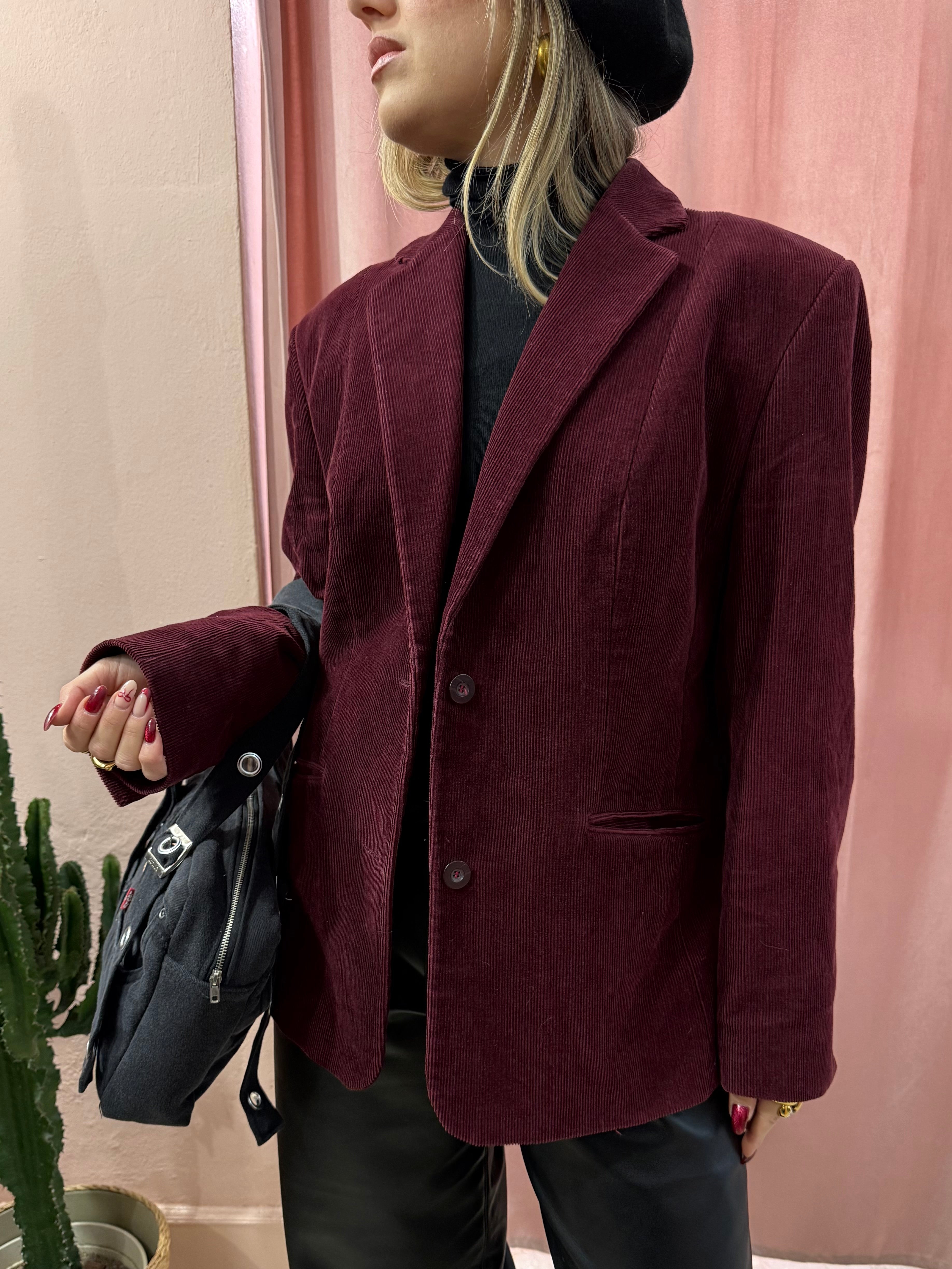 Blazer vintage in velluto a costine bordeaux