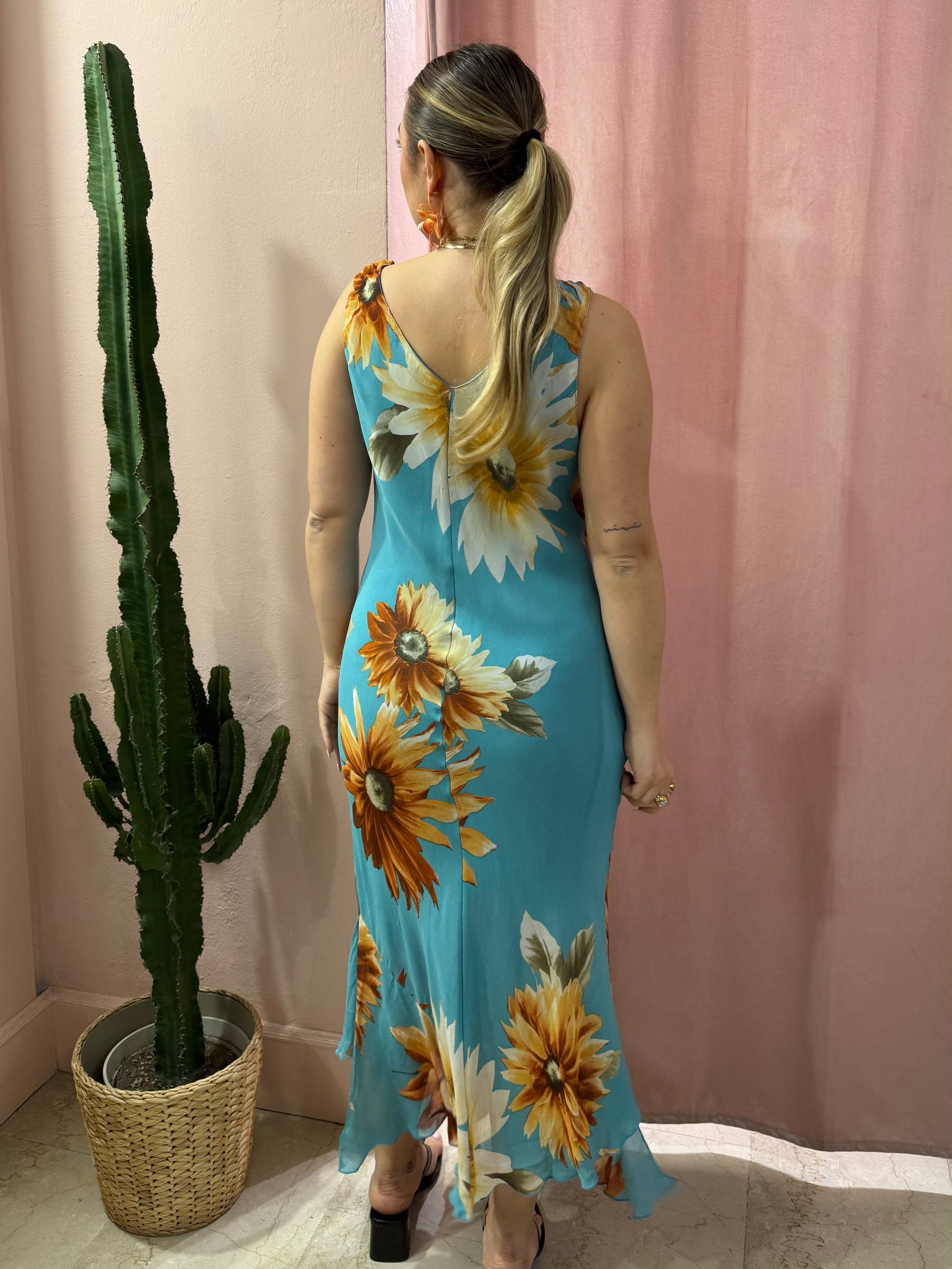 Vestito morbido 00s fiori arancio
